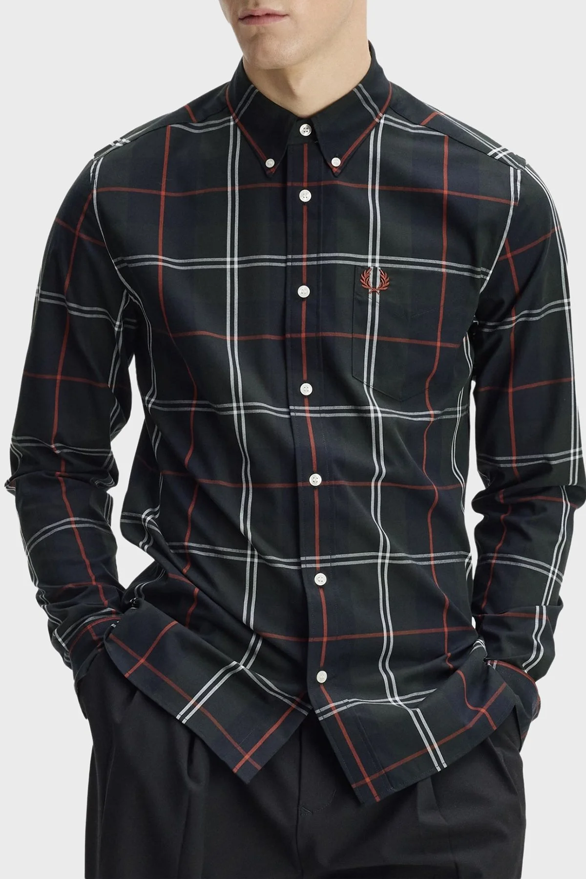 Fred Perry Pamuklu Regular Fit Ekoseli Erkek Gömlek M3456 Q20 Koyu yeşil - 3