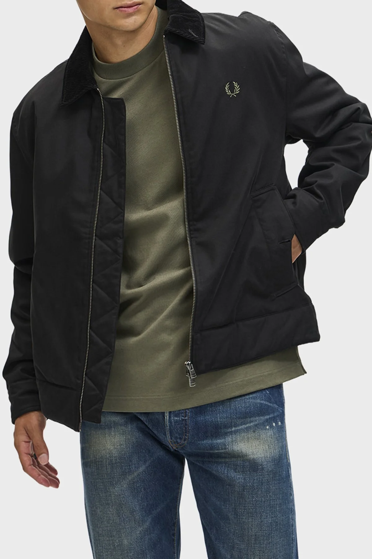 Fred Perry Pamuklu Regular Fit Kadife Yaka Logolu Erkek Mont J8535 184 SİYAH - 5