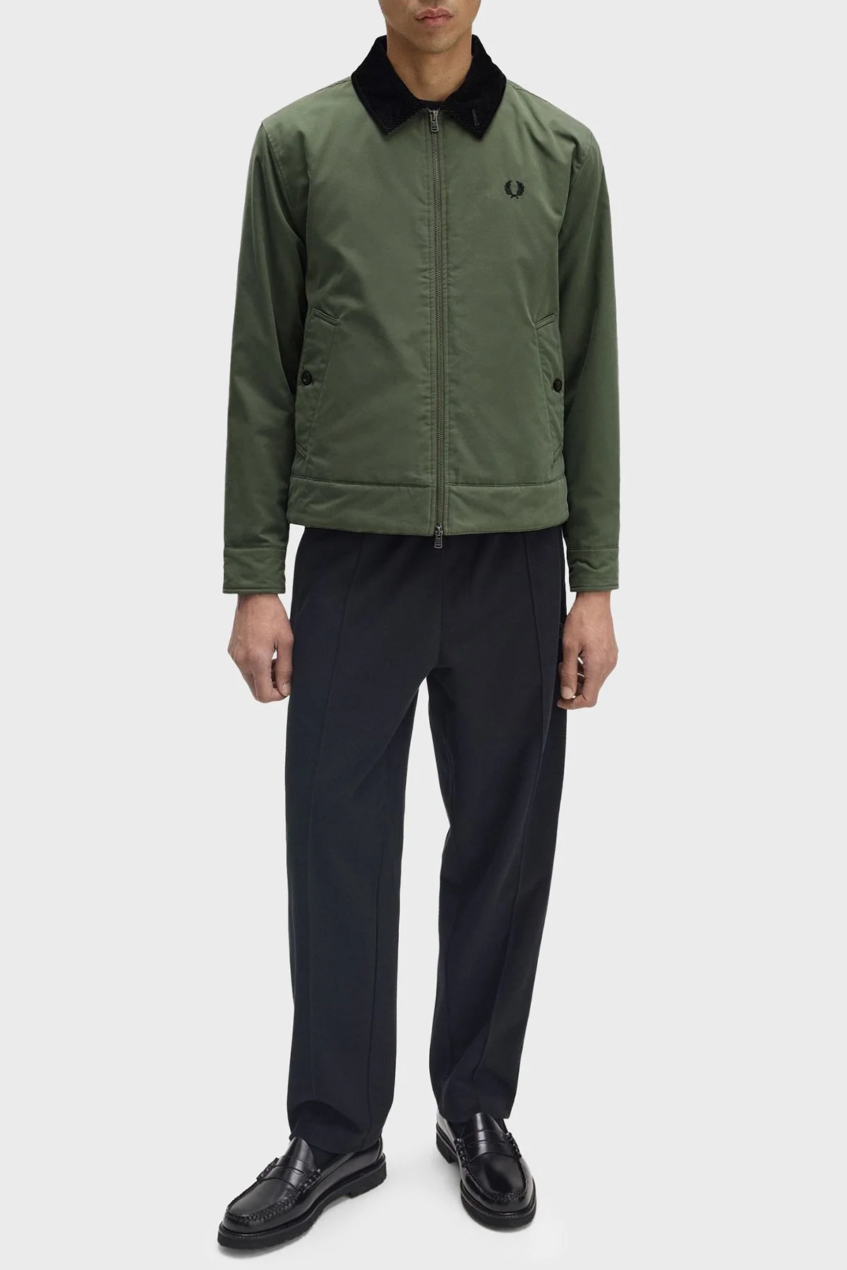 Fred Perry Pamuklu Regular Fit Kadife Yaka Logolu Erkek Mont J8535 W19 YEŞİL - 2