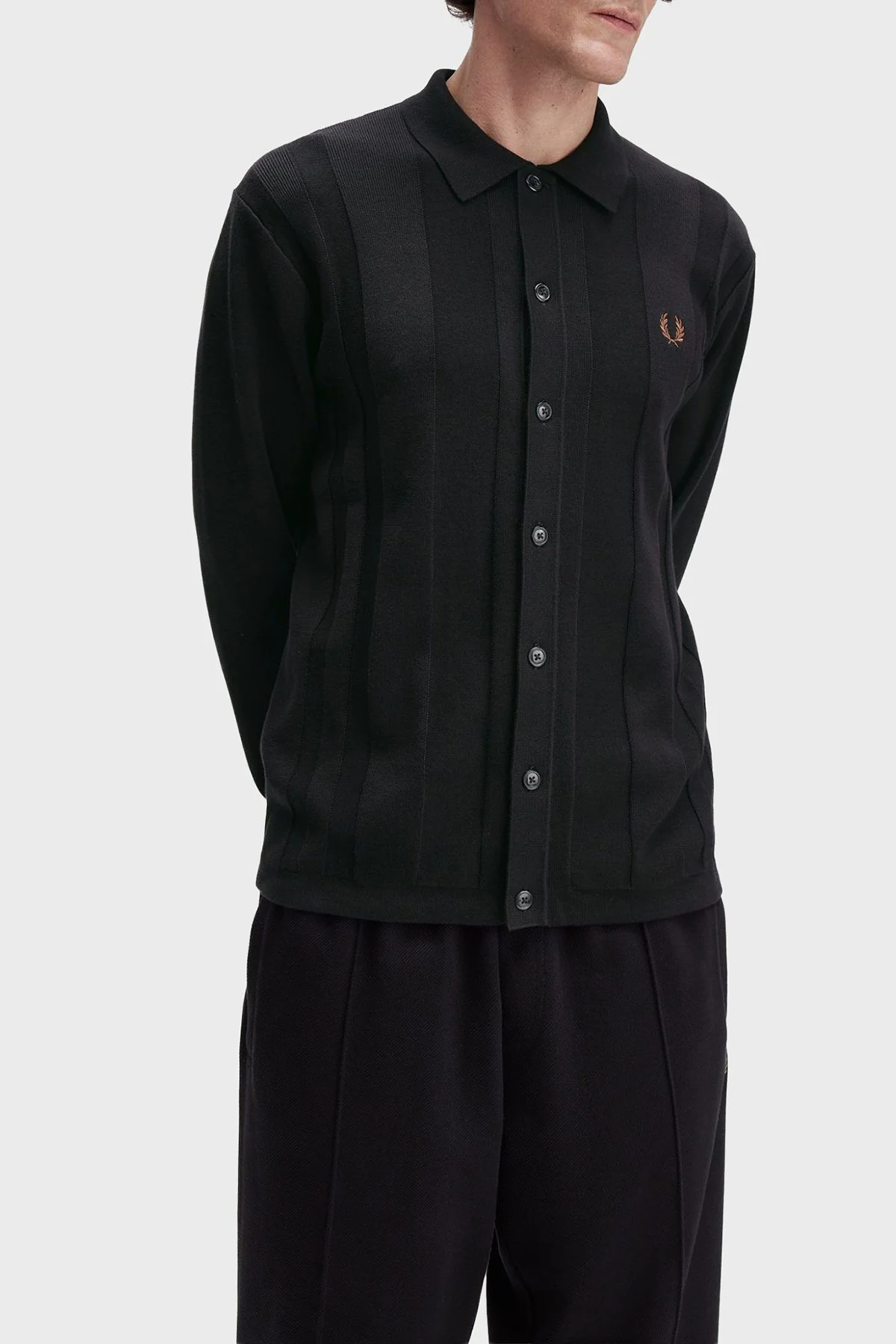 Fred Perry Pamuklu Regular Fit Uzun Kollu Örme Erkek Gömlek K9726 102 SİYAH - 3