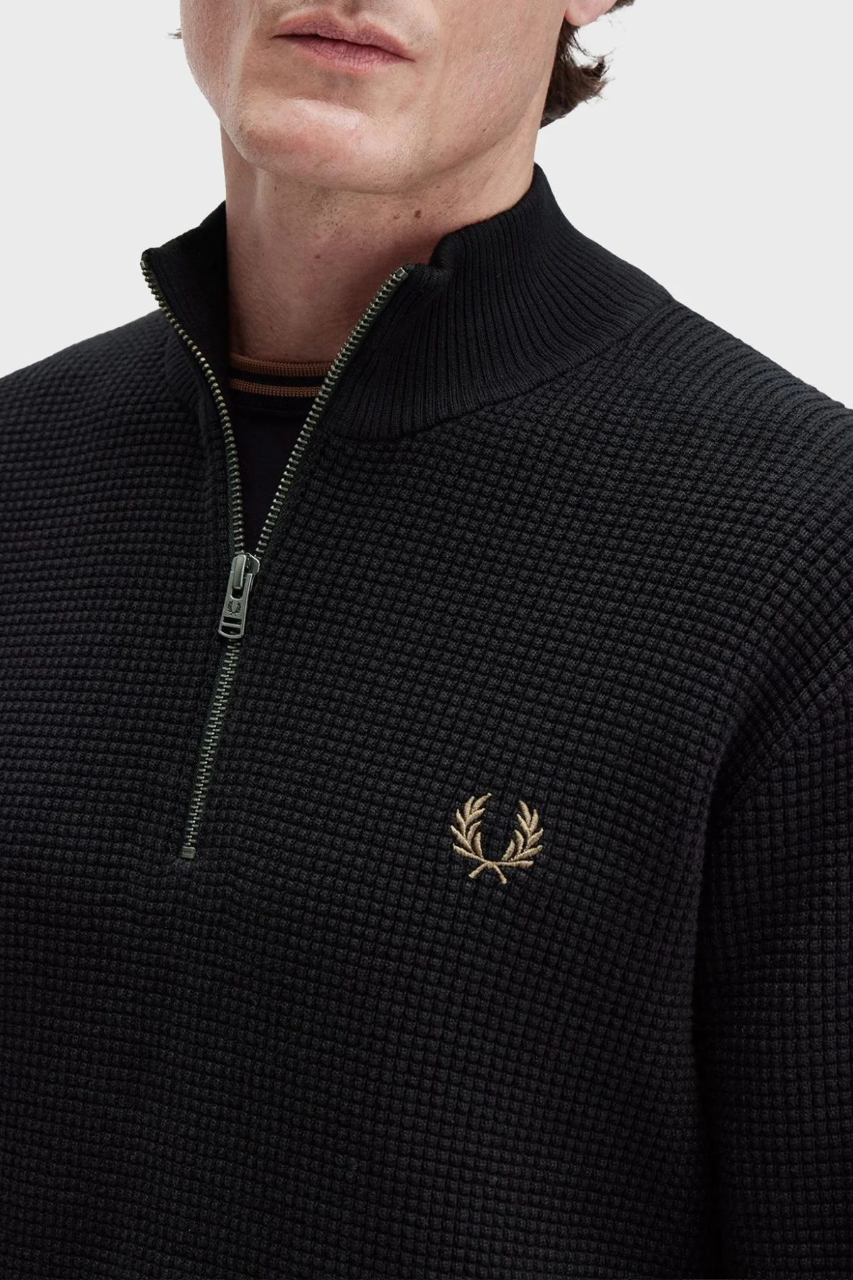 Fred Perry Pamuklu Regular Fit Yarım Fermuarlı Dik Yaka Yivli Erkek Sweat K8557 102 SİYAH - 5