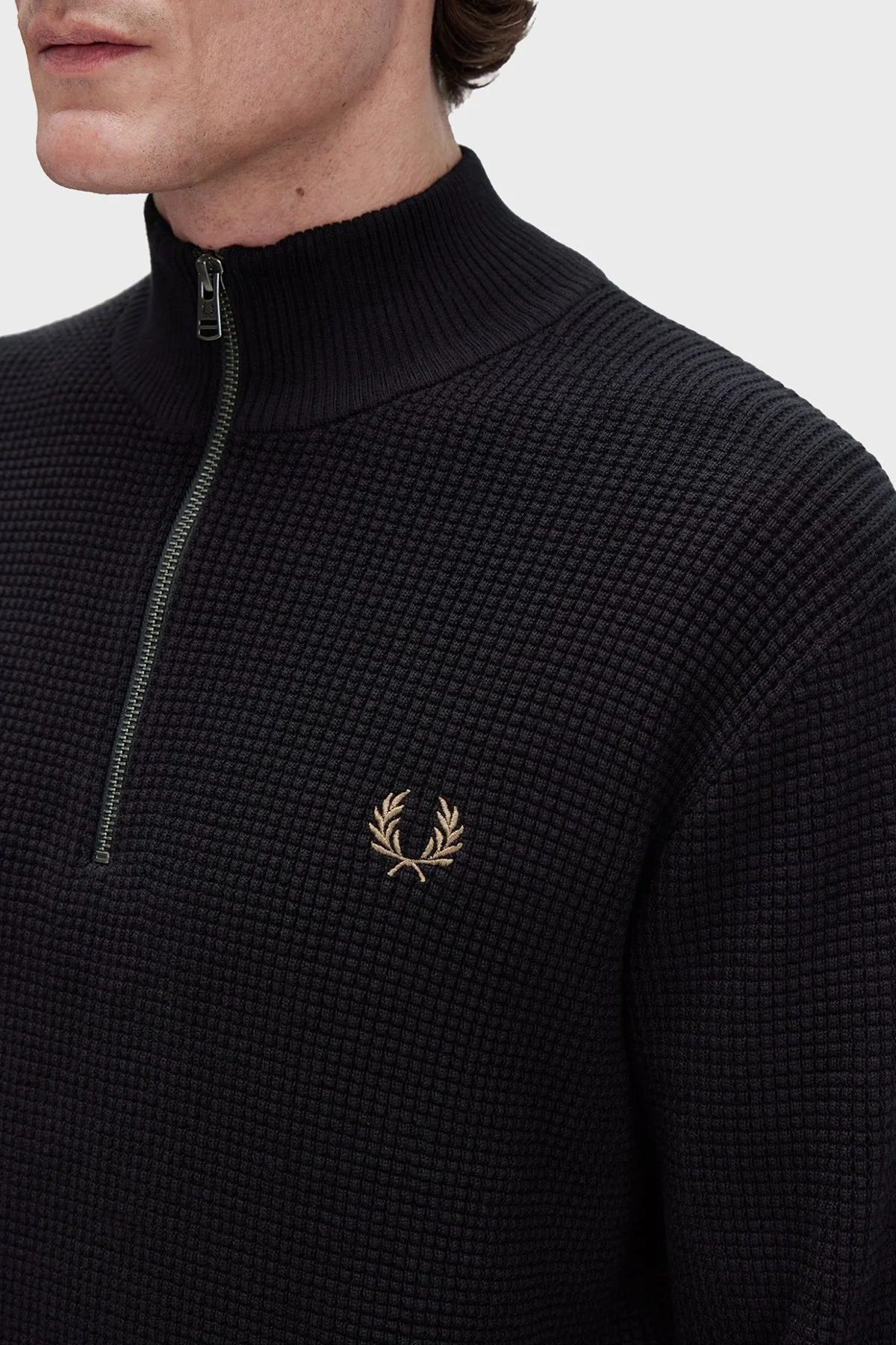 Fred Perry Pamuklu Regular Fit Yarım Fermuarlı Dik Yaka Yivli Erkek Sweat K8557 102 SİYAH - 6