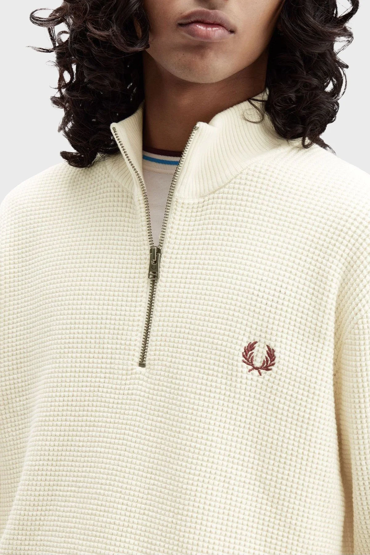 Fred Perry Pamuklu Regular Fit Yarım Fermuarlı Dik Yaka Yivli Erkek Sweat K8557 560 BEYAZ - 4
