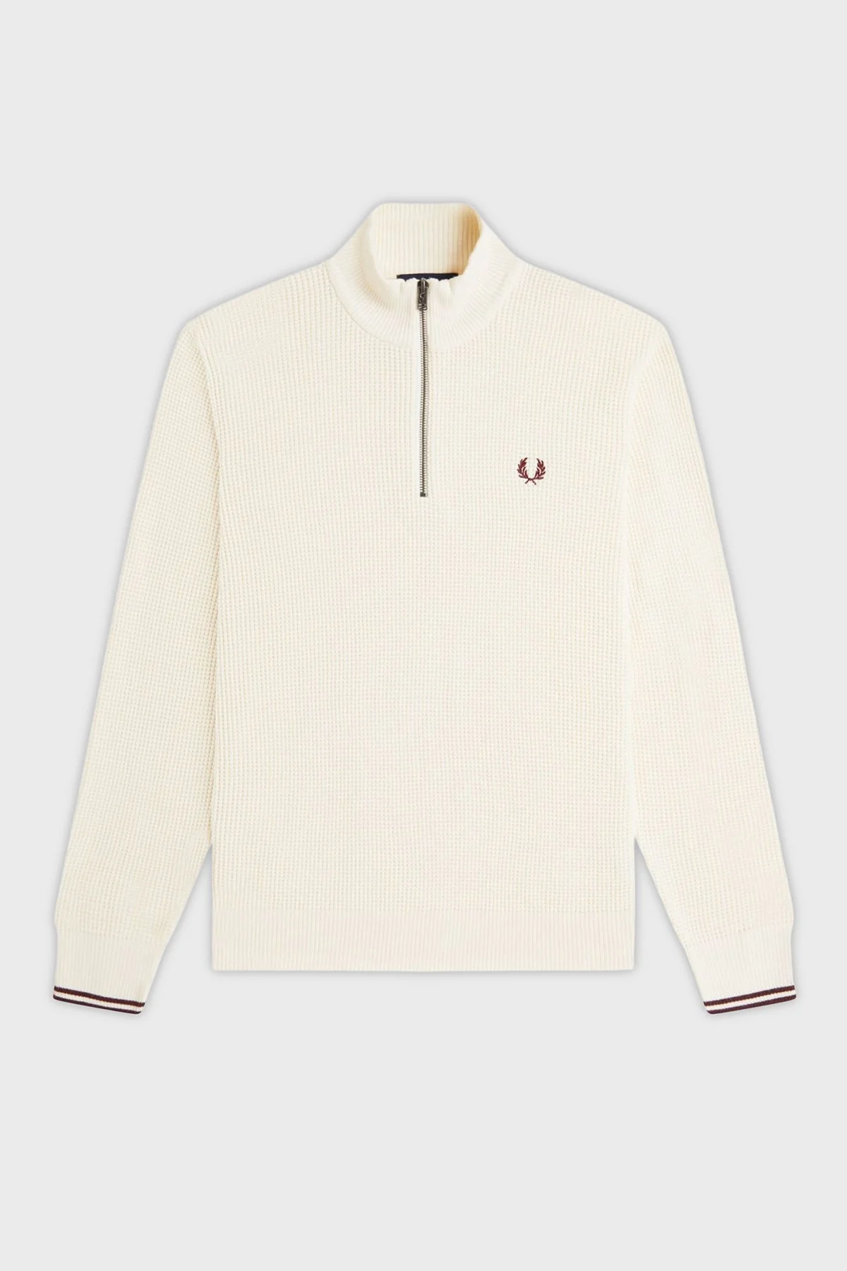 Fred Perry Pamuklu Regular Fit Yarım Fermuarlı Dik Yaka Yivli Erkek Sweat K8557 560 BEYAZ - 6