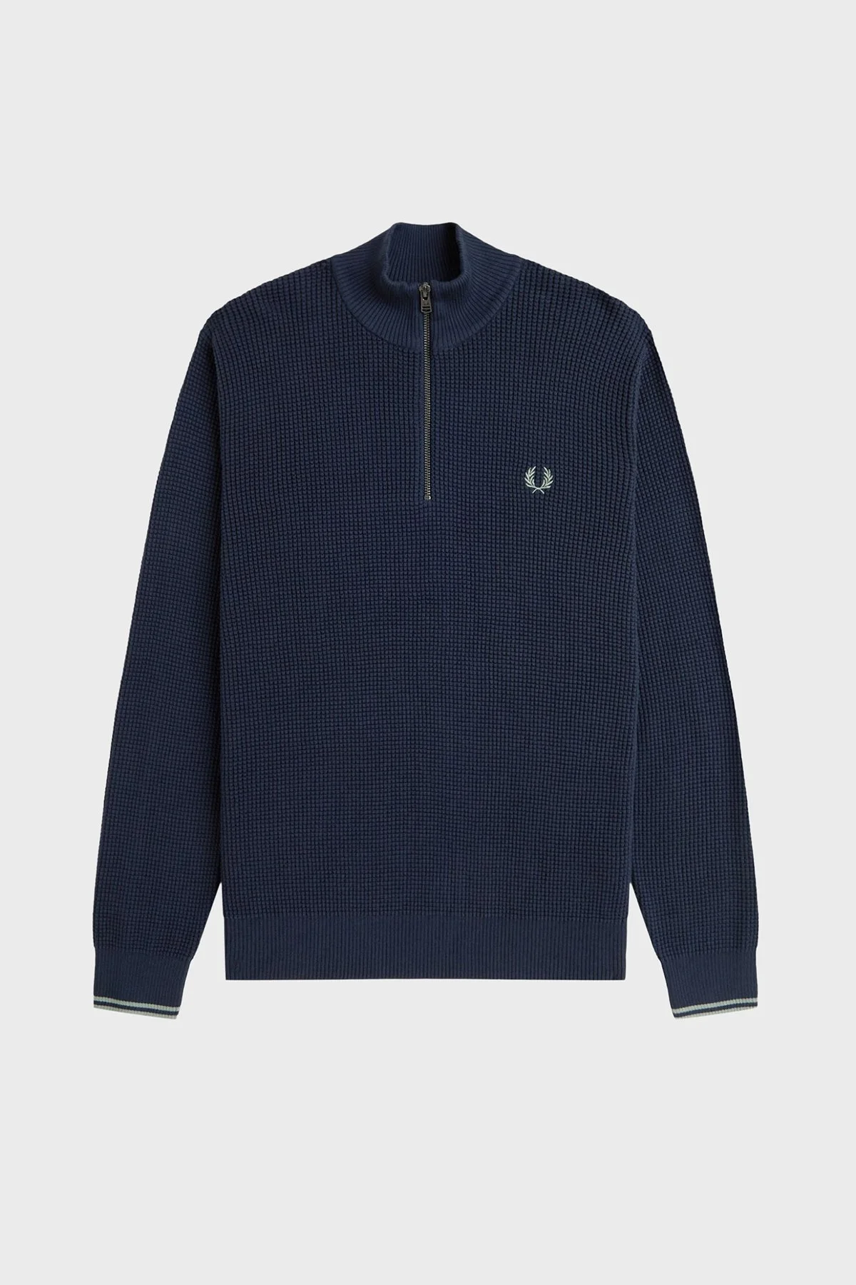 Fred Perry Pamuklu Regular Fit Yarım Fermuarlı Dik Yaka Yivli Erkek Sweat K8557 738 KOYU MAVİ - 6