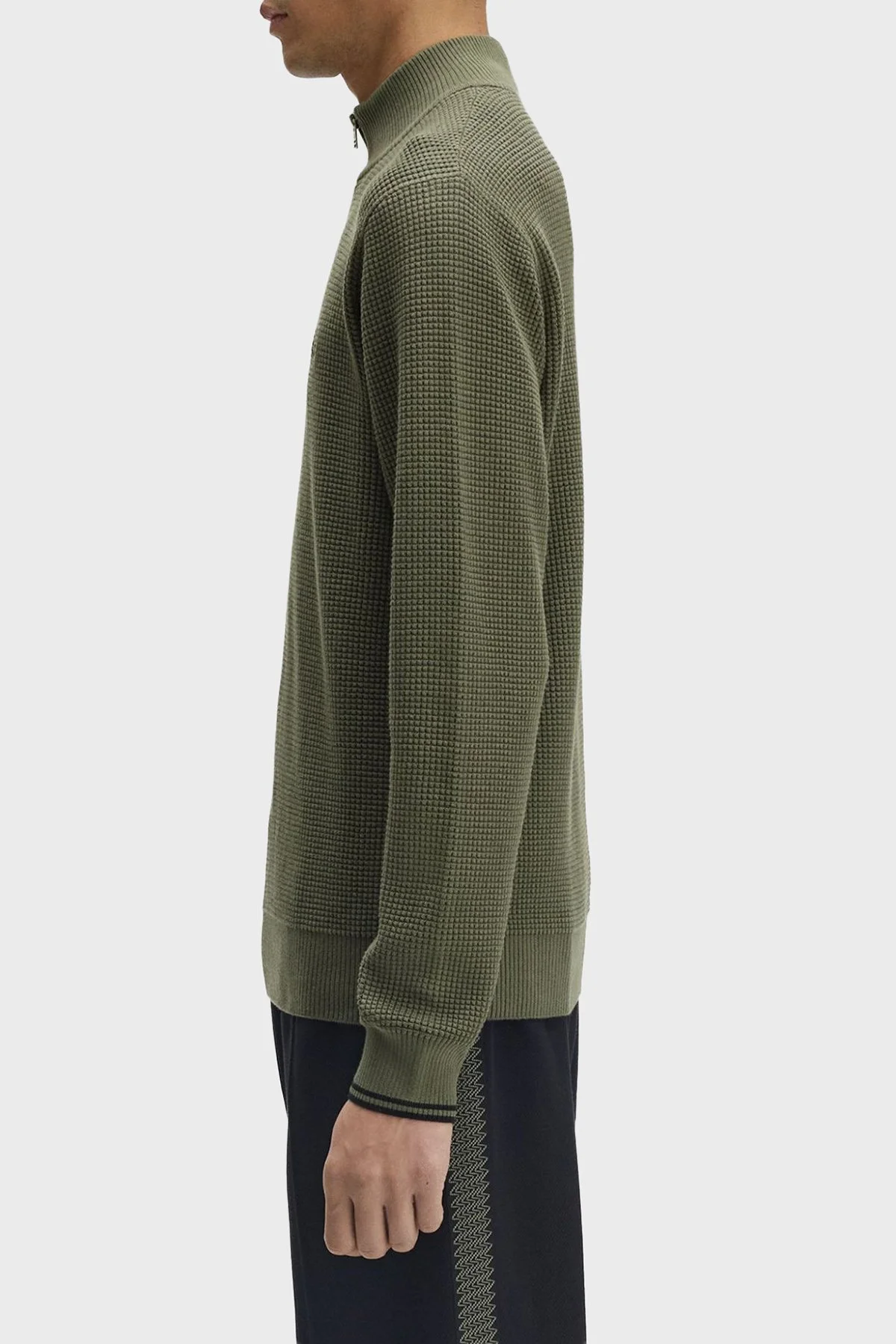 Fred Perry Pamuklu Regular Fit Yarım Fermuarlı Dik Yaka Yivli Erkek Sweat K8557 X21 HAKİ - 4