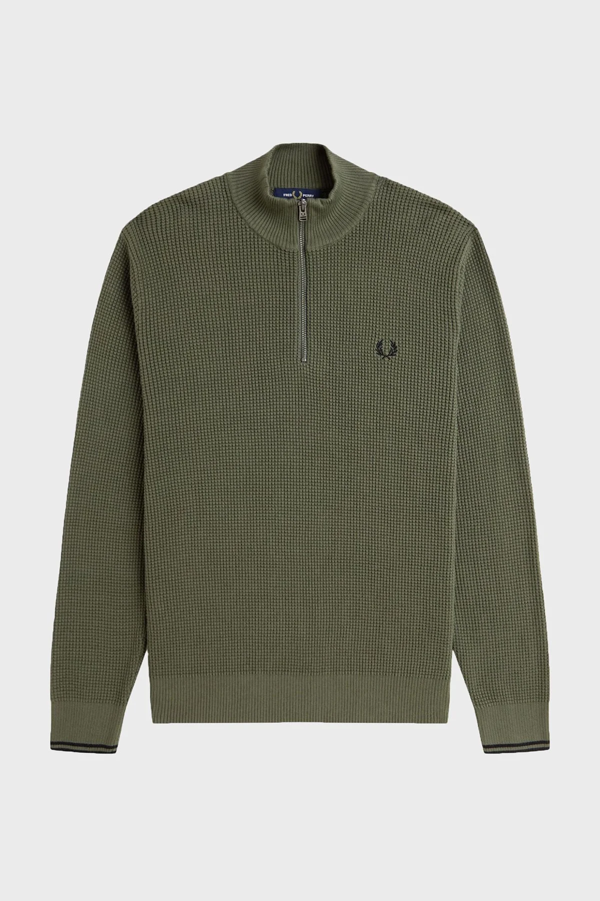 Fred Perry Pamuklu Regular Fit Yarım Fermuarlı Dik Yaka Yivli Erkek Sweat K8557 X21 HAKİ - 6