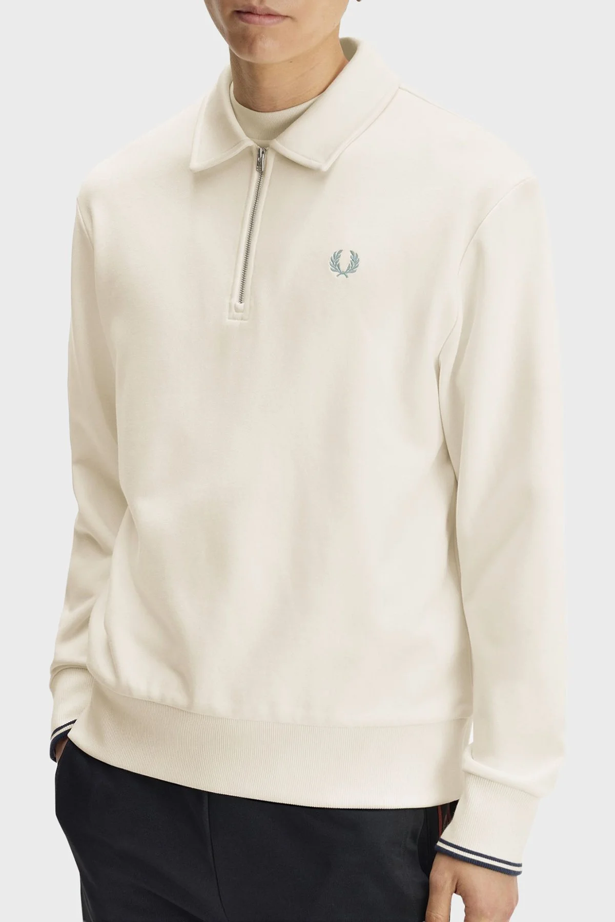 Fred Perry Regular Fit Fermuarlı Polo Yaka Erkek Sweat M2426 170 Ekru - 3