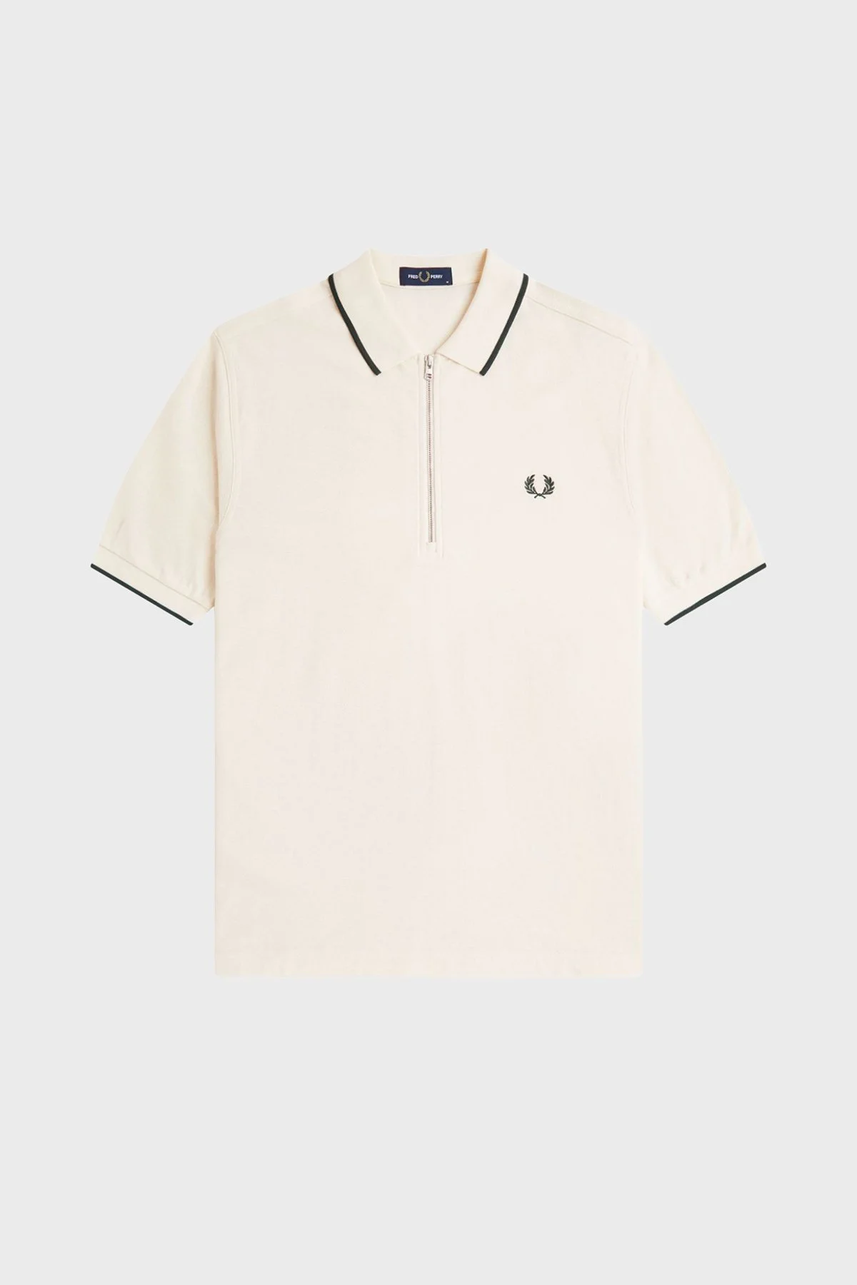 Fred Perry Şerit Detaylı % 100 Pamuk Regular Fit Yarım Fermuarlı Erkek Polo M2383 560 EKRU - 6
