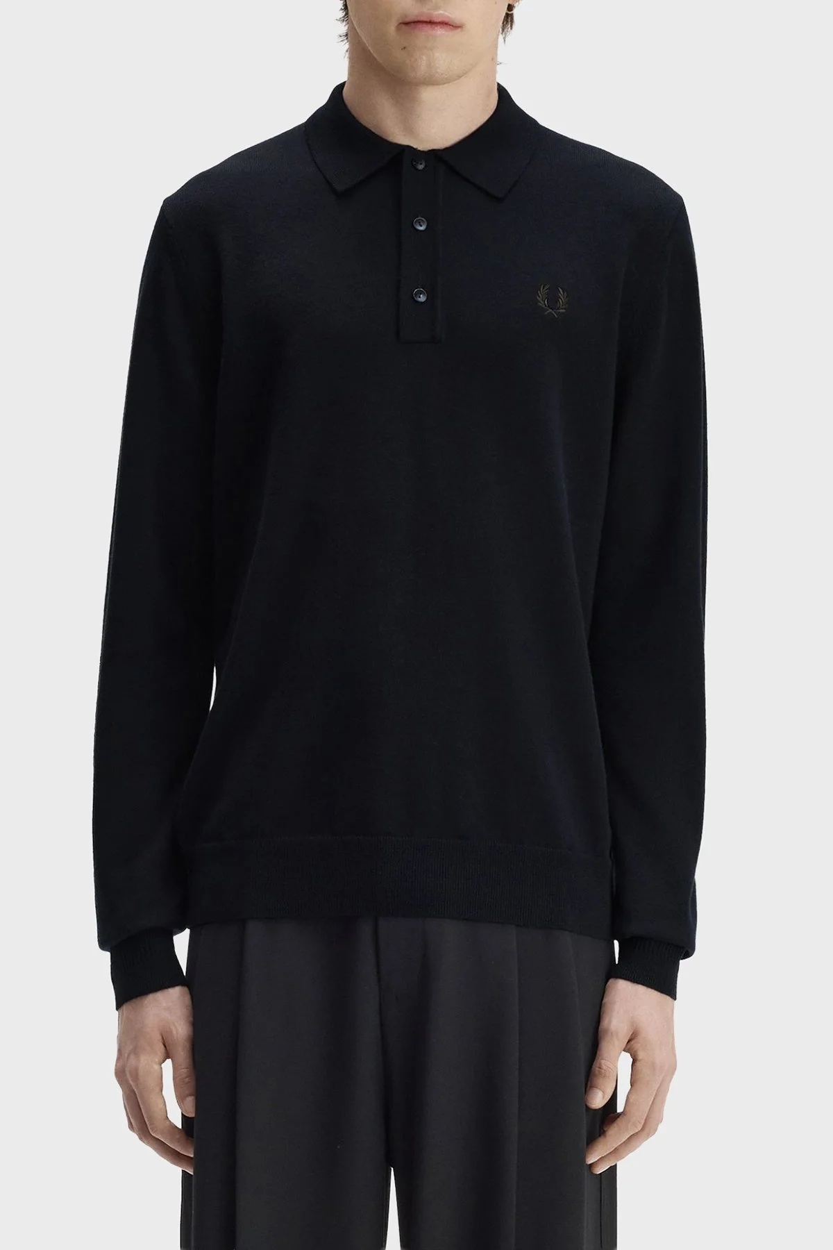 Fred Perry Yün ve Pamuk Karışımlı Düğmeli Erkek Polo K4535 421 Lacivert - 3