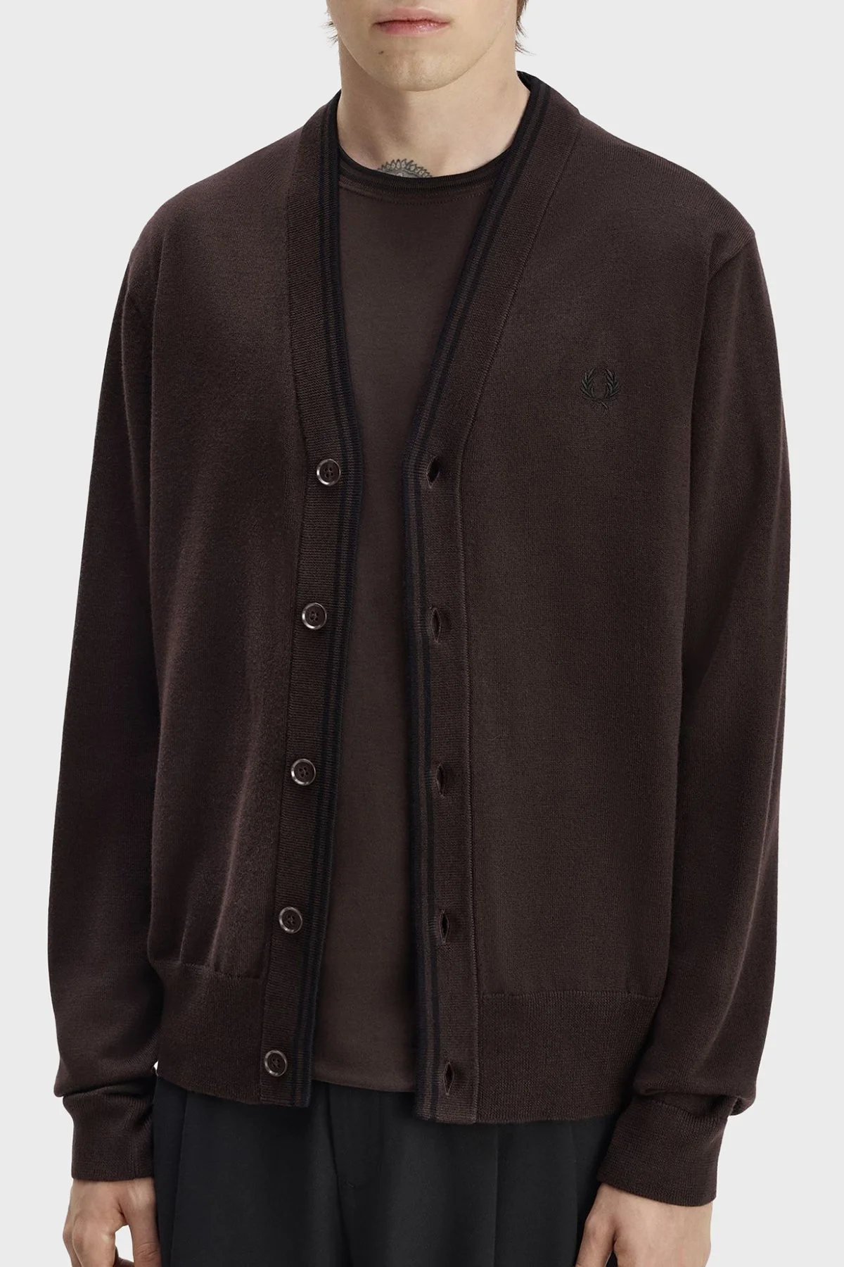 Fred Perry Yün ve Pamuklu Regular Fit Düğmeli Erkek Hırka K3300 33C Kahve - 2