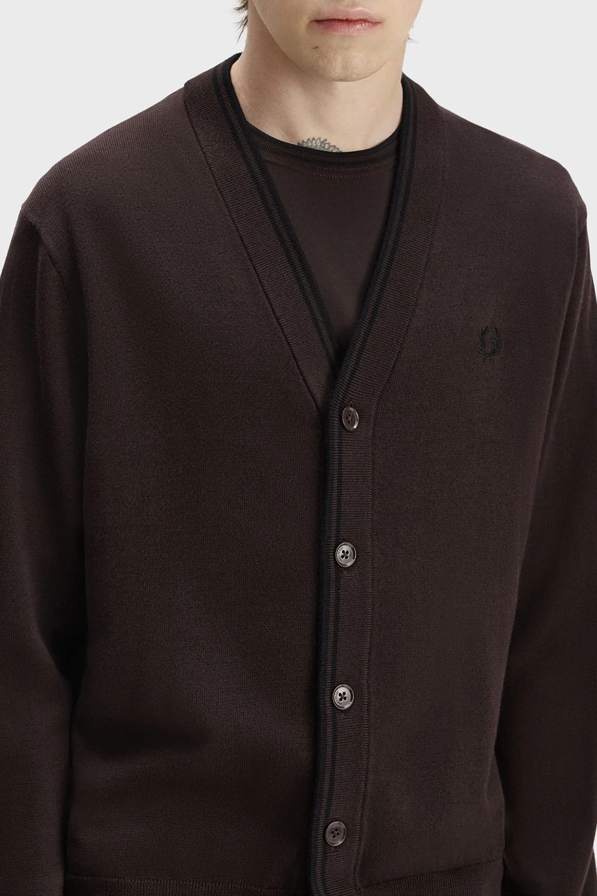 Fred Perry Yün ve Pamuklu Regular Fit Düğmeli Erkek Hırka K3300 33C Kahve - 3