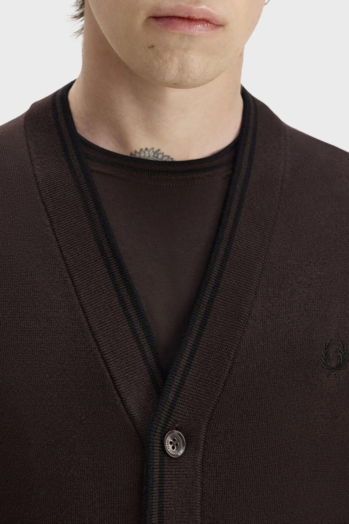 Fred Perry Yün ve Pamuklu Regular Fit Düğmeli Erkek Hırka K3300 33C Kahve - 4