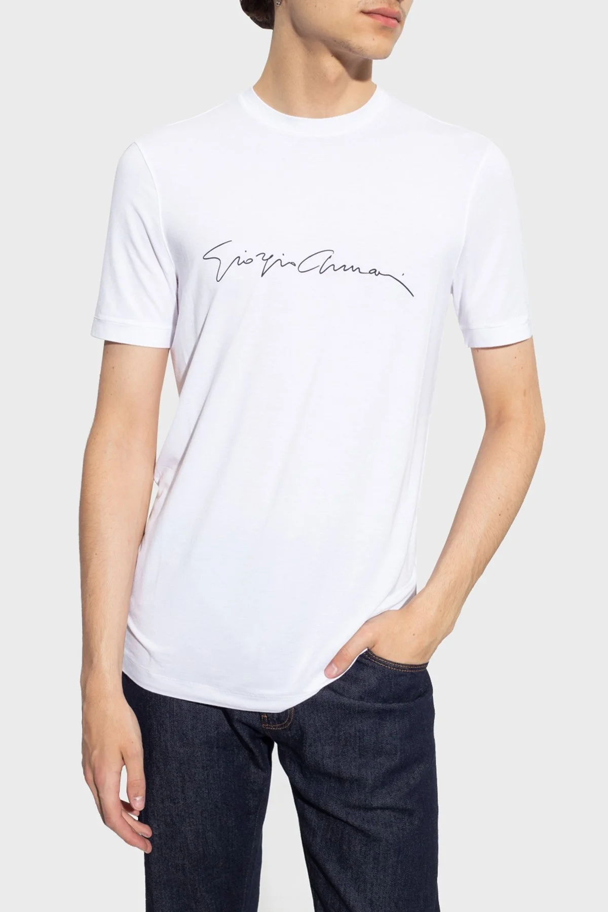 Giorgio Armani Logo Baskılı Bisiklet Yaka Erkek T Shirt 6GST56 SJP4Z U090 BEYAZ - 1