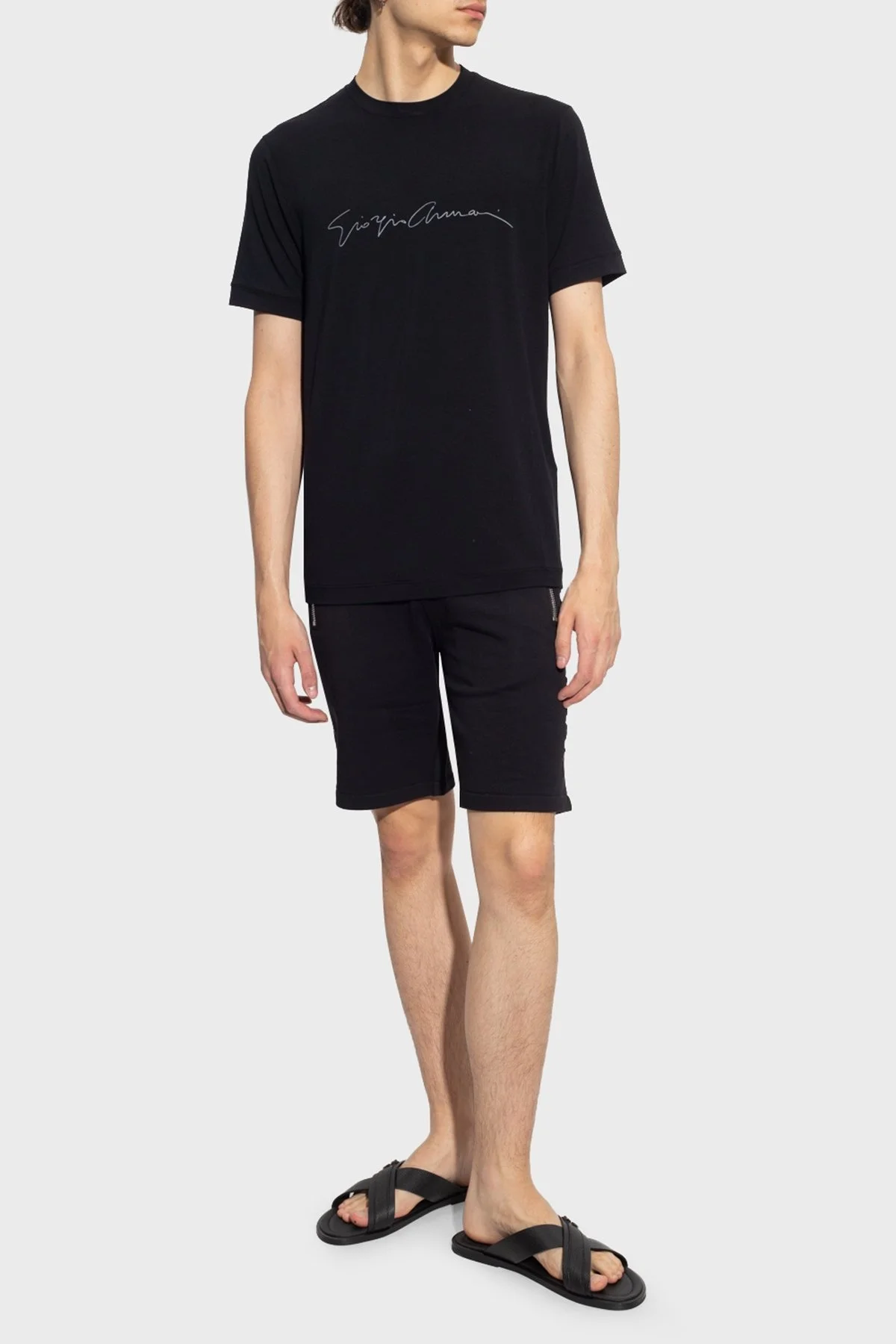 Giorgio Armani Logo Baskılı Bisiklet Yaka Erkek T Shirt