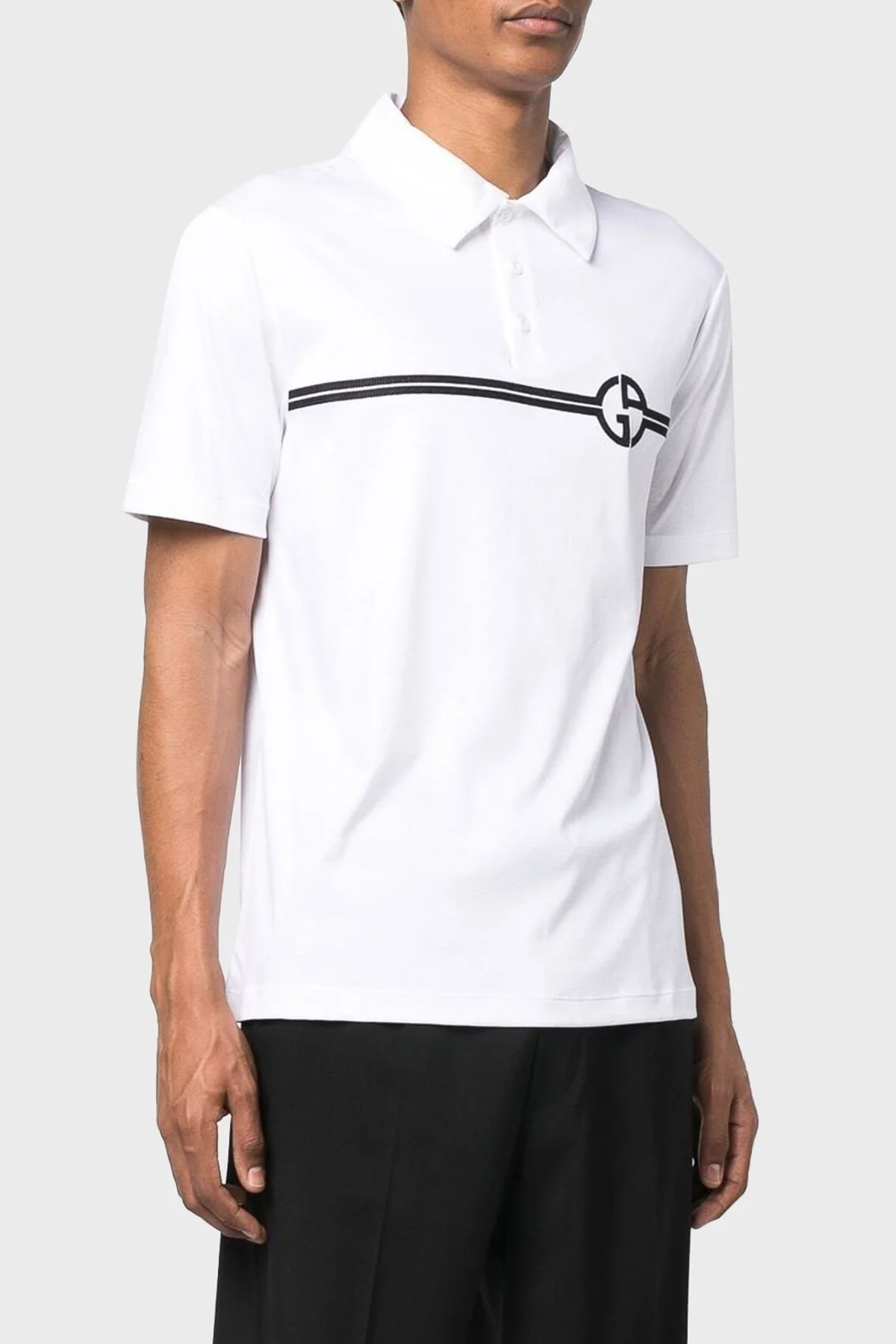 Giorgio Armani Logolu Pamuklu Erkek Polo Yaka T Shirt 3RSF70 SJTKZ F090 BEYAZ - 6