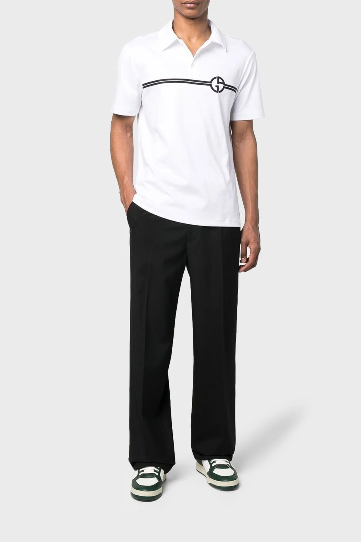 Giorgio Armani Logolu Pamuklu Erkek Polo Yaka T Shirt 3RSF70 SJTKZ F090 BEYAZ - 7