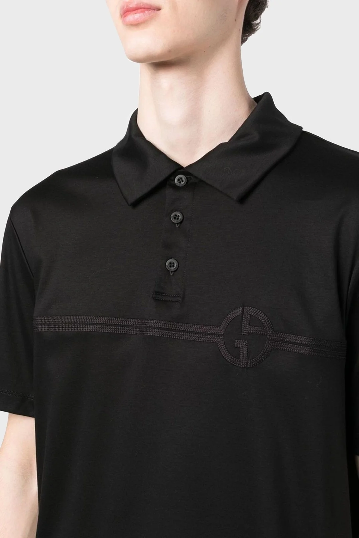 Giorgio Armani Logolu Pamuklu Erkek Polo Yaka T Shirt 3RSF70 SJTKZ FBWIF SİYAH - 4