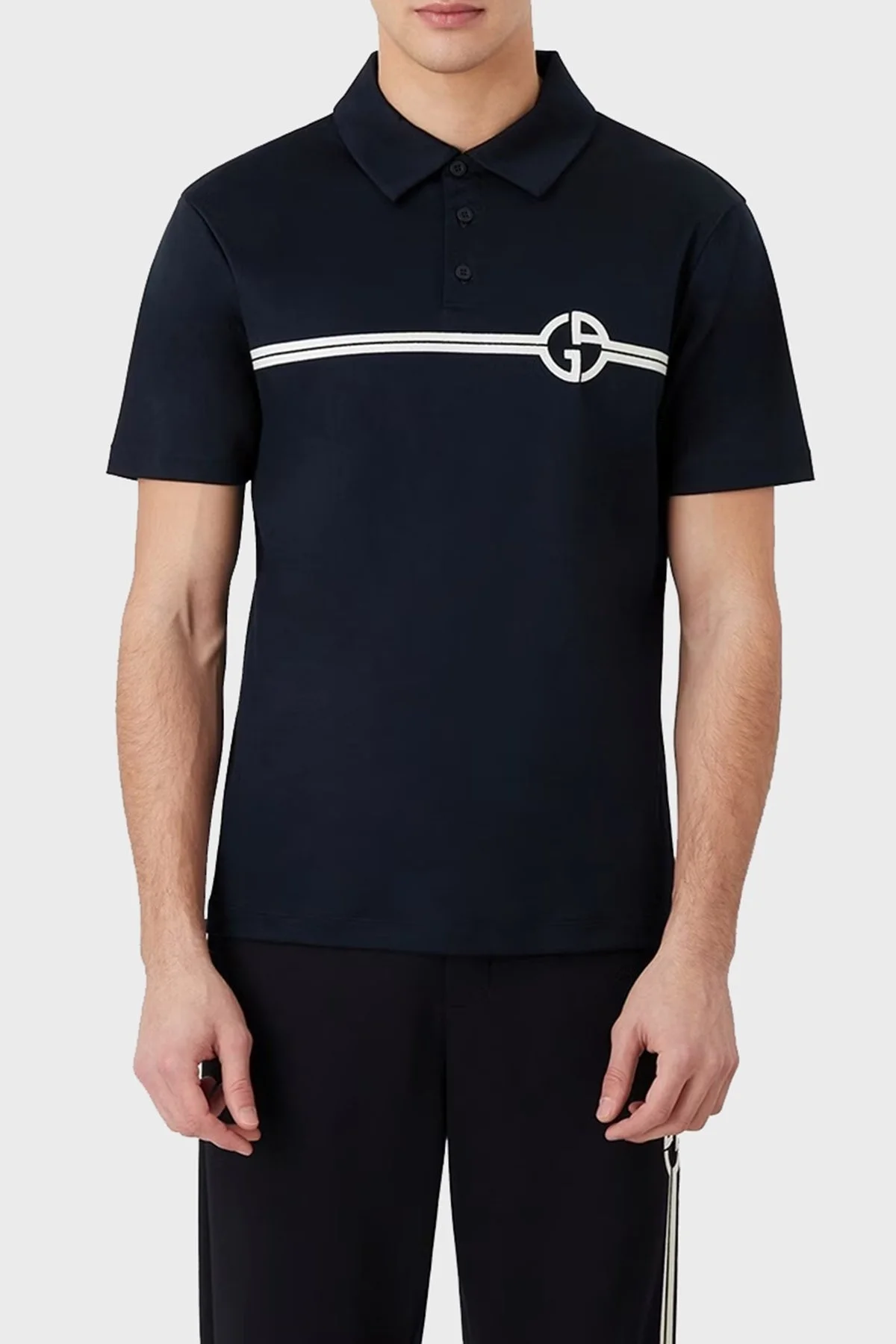 Giorgio Armani Logolu Pamuklu Erkek Polo Yaka T Shirt 3RSF70 SJTKZ FC99 LACİVERT - 1
