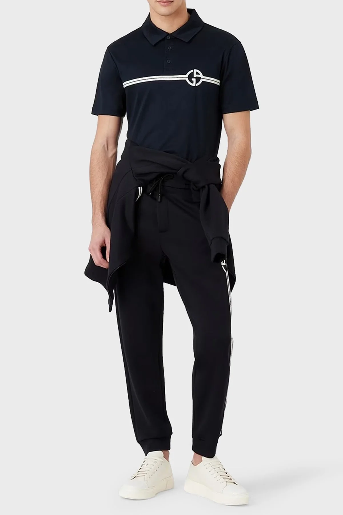 Giorgio Armani Logolu Pamuklu Erkek Polo Yaka T Shirt 3RSF70 SJTKZ FC99 LACİVERT - 3
