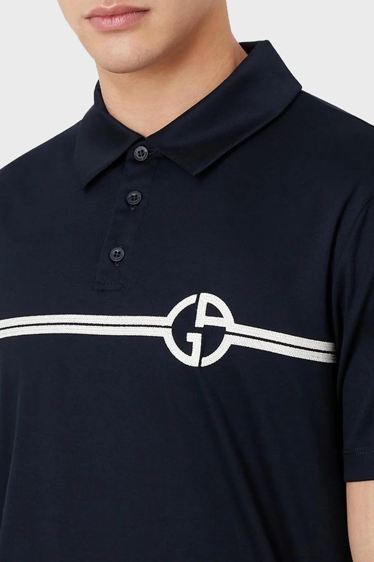 Giorgio Armani Logolu Pamuklu Erkek Polo Yaka T Shirt 3RSF70 SJTKZ FC99 LACİVERT - 4