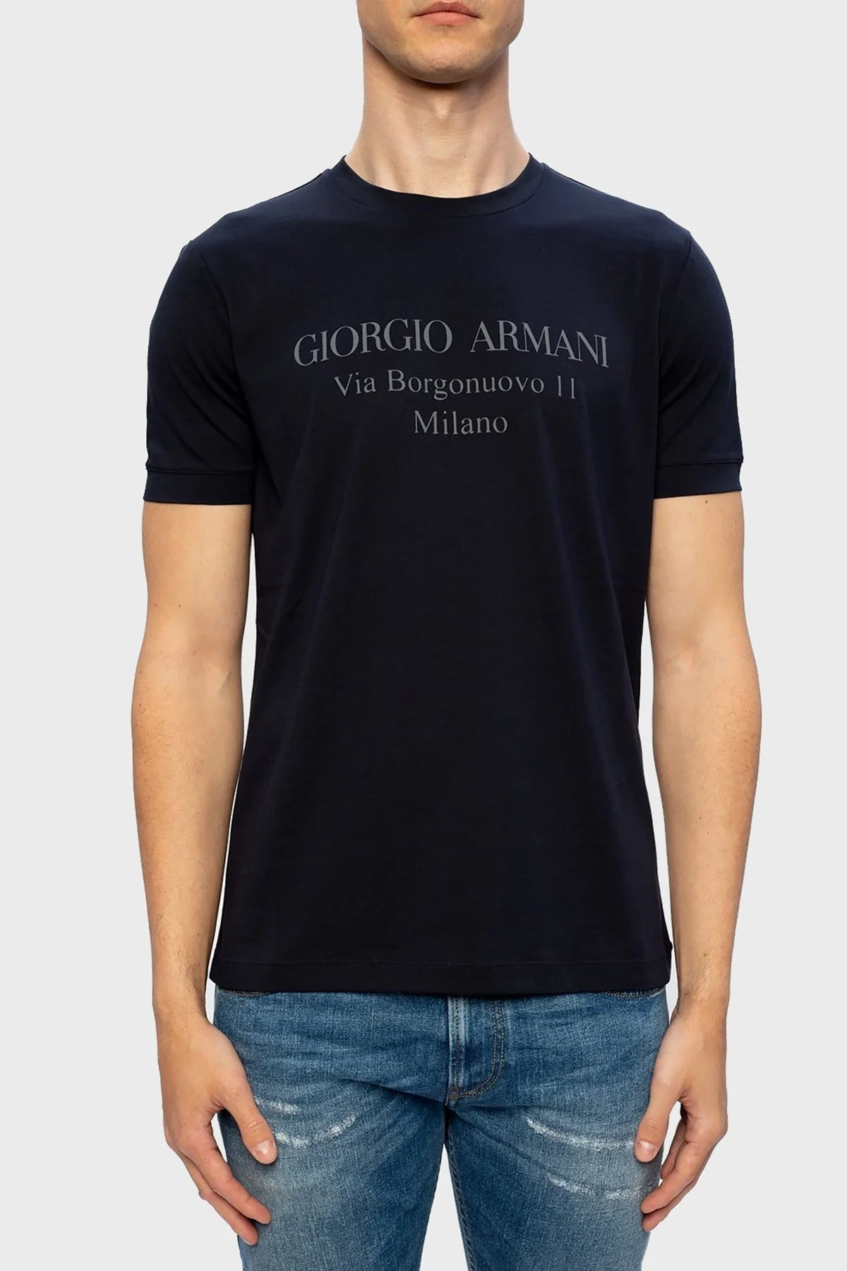 Giorgio Armani Pamuklu Bisiklet Yaka Erkek T Shirt 3GST57 SJMCZ UBWF LACİVERT - 5