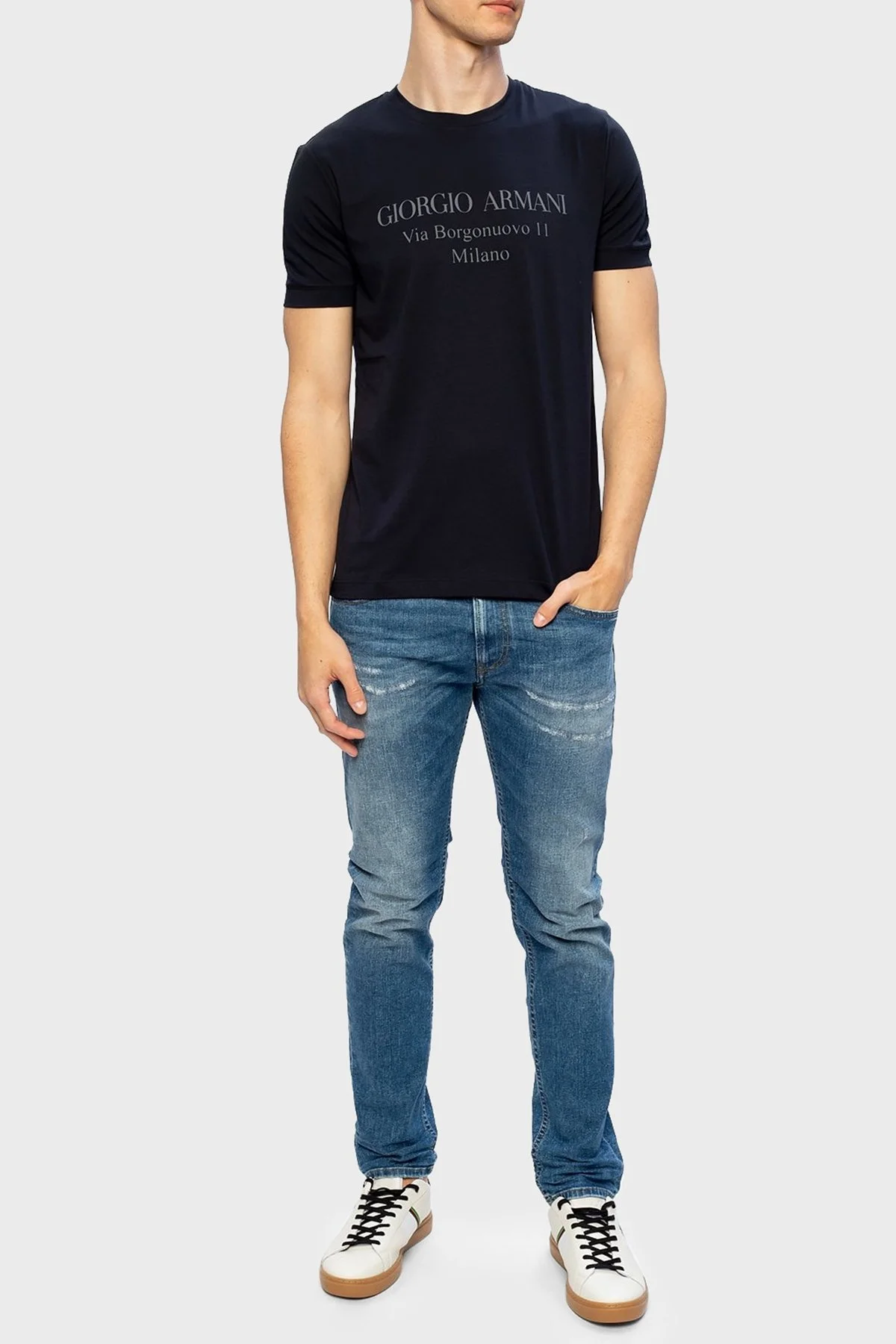 Giorgio Armani Pamuklu Bisiklet Yaka Erkek T Shirt 3GST57 SJMCZ UBWF LACİVERT - 6