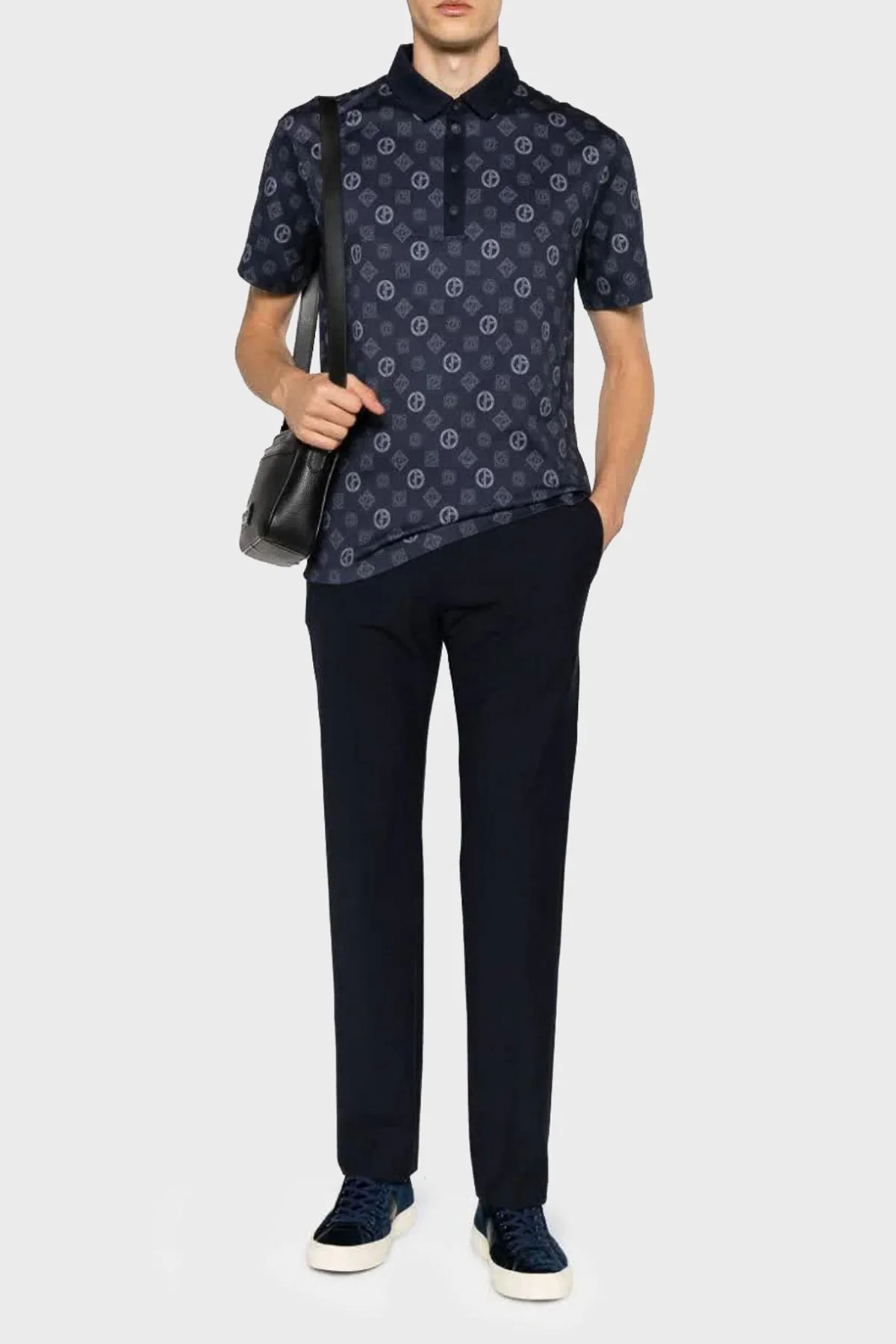 Giorgio Armani Pamuklu Logo Baskılı Erkek Polo Yaka T Shirt 6RSF53 SJGJZ FBWF LACİVERT - 1