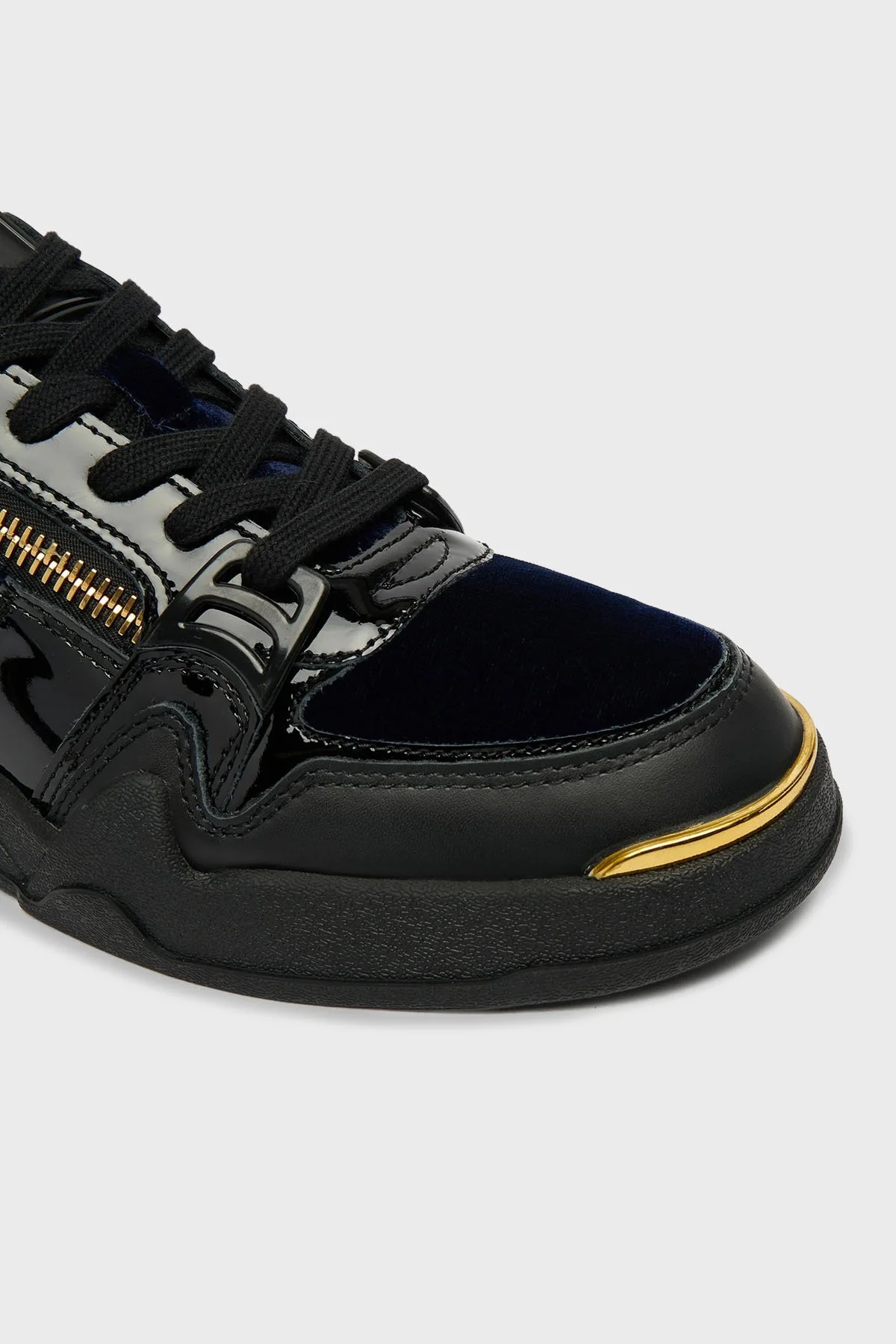 Giuseppe Zanotti Kadife Detaylı Fermuarlı Deri Sneaker Erkek Ayakkabı RU50026-001 SİYAH - 4