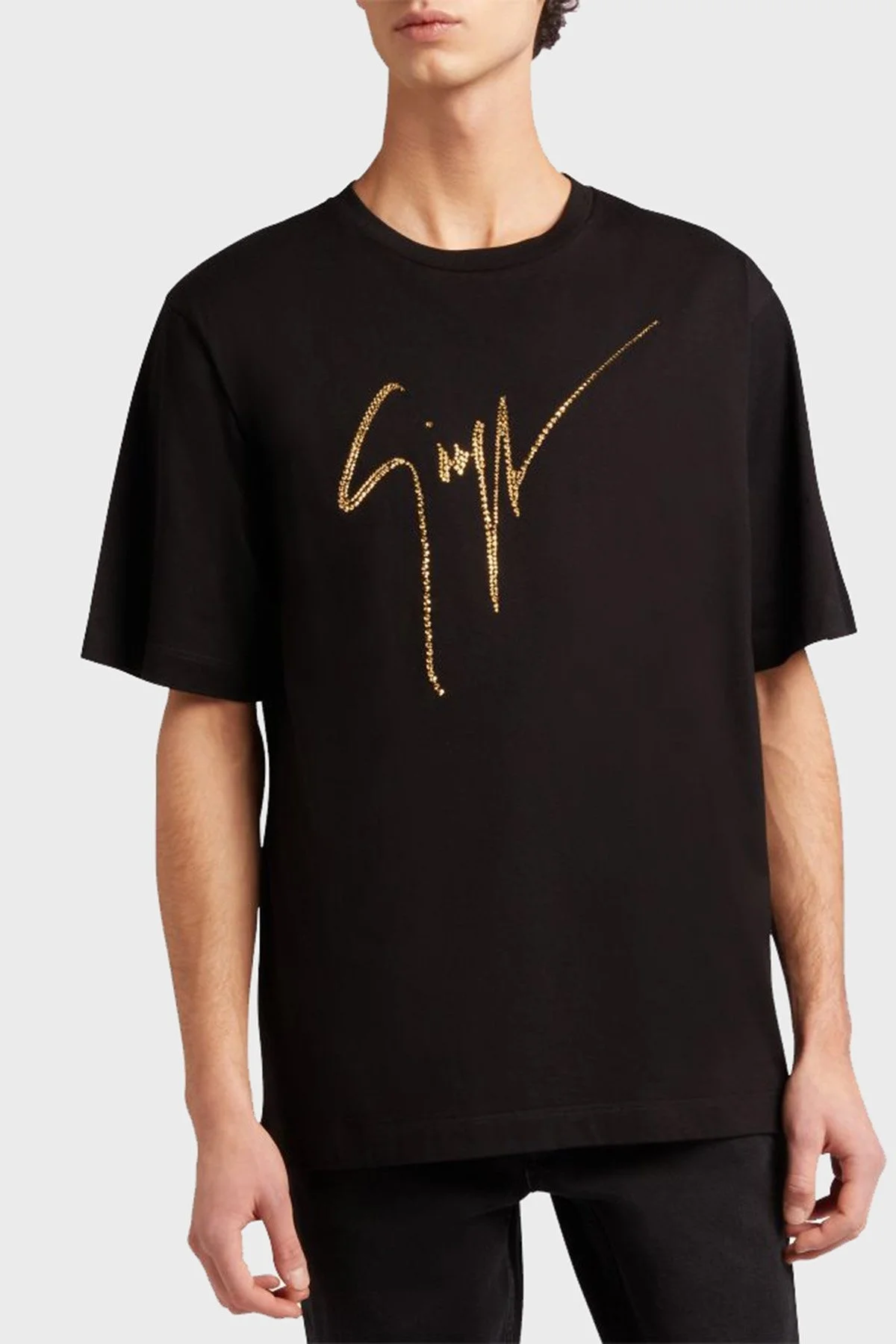 Giuseppe Zanotti Taş Logolu Pamuklu Regular Fit Erkek T Shirt IRU2003-001 SİYAH - 6