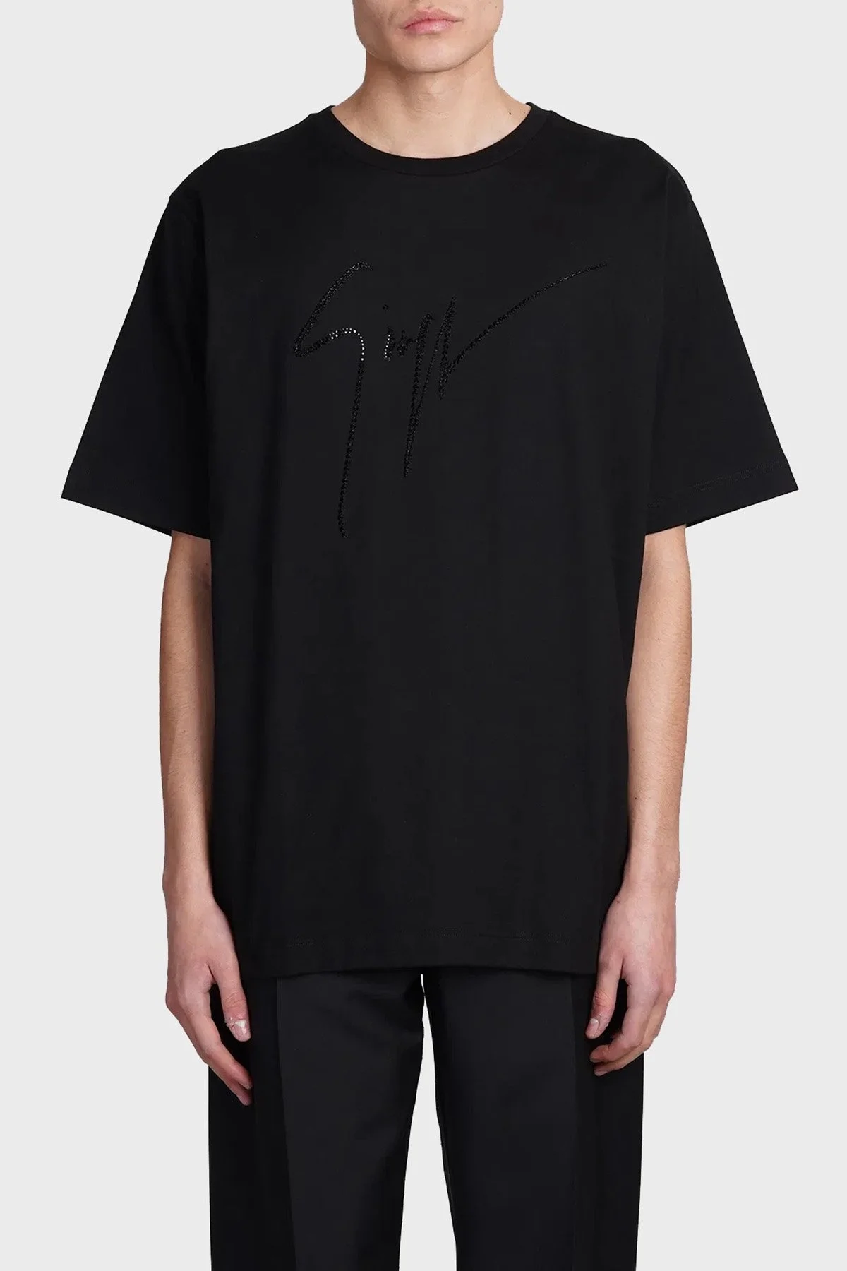 Giuseppe Zanotti Taş Logolu Pamuklu Regular Fit Erkek T Shirt IRU2003-002 SİYAH - 6