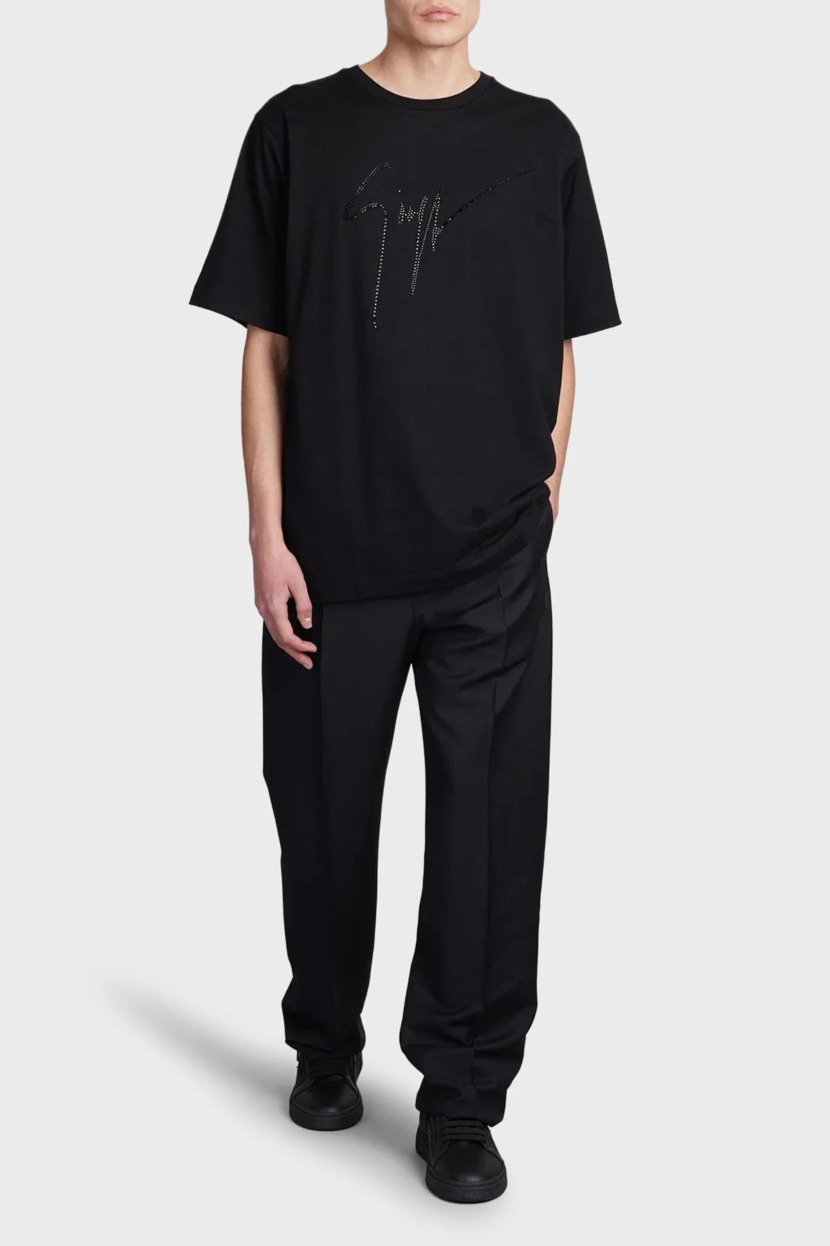 Giuseppe Zanotti Taş Logolu Pamuklu Regular Fit Erkek T Shirt IRU2003-002 SİYAH - 7