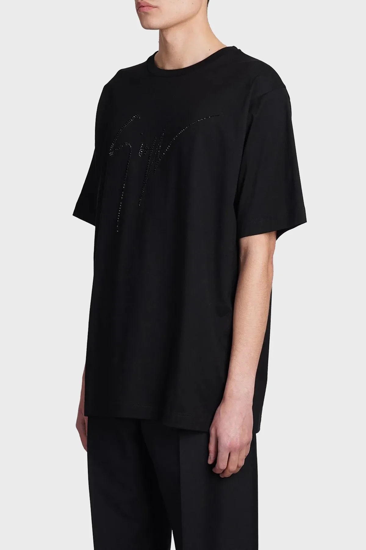 Giuseppe Zanotti Taş Logolu Pamuklu Regular Fit Erkek T Shirt IRU2003-002 SİYAH - 9