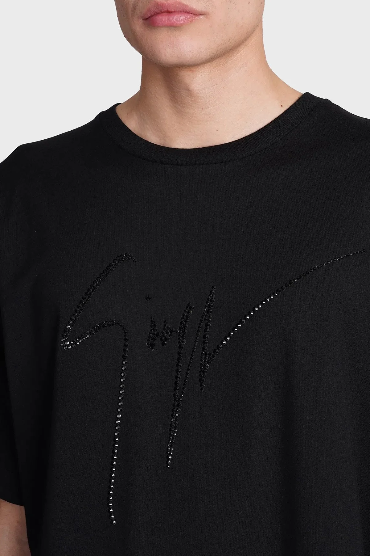 Giuseppe Zanotti Taş Logolu Pamuklu Regular Fit Erkek T Shirt IRU2003-002 SİYAH - 10