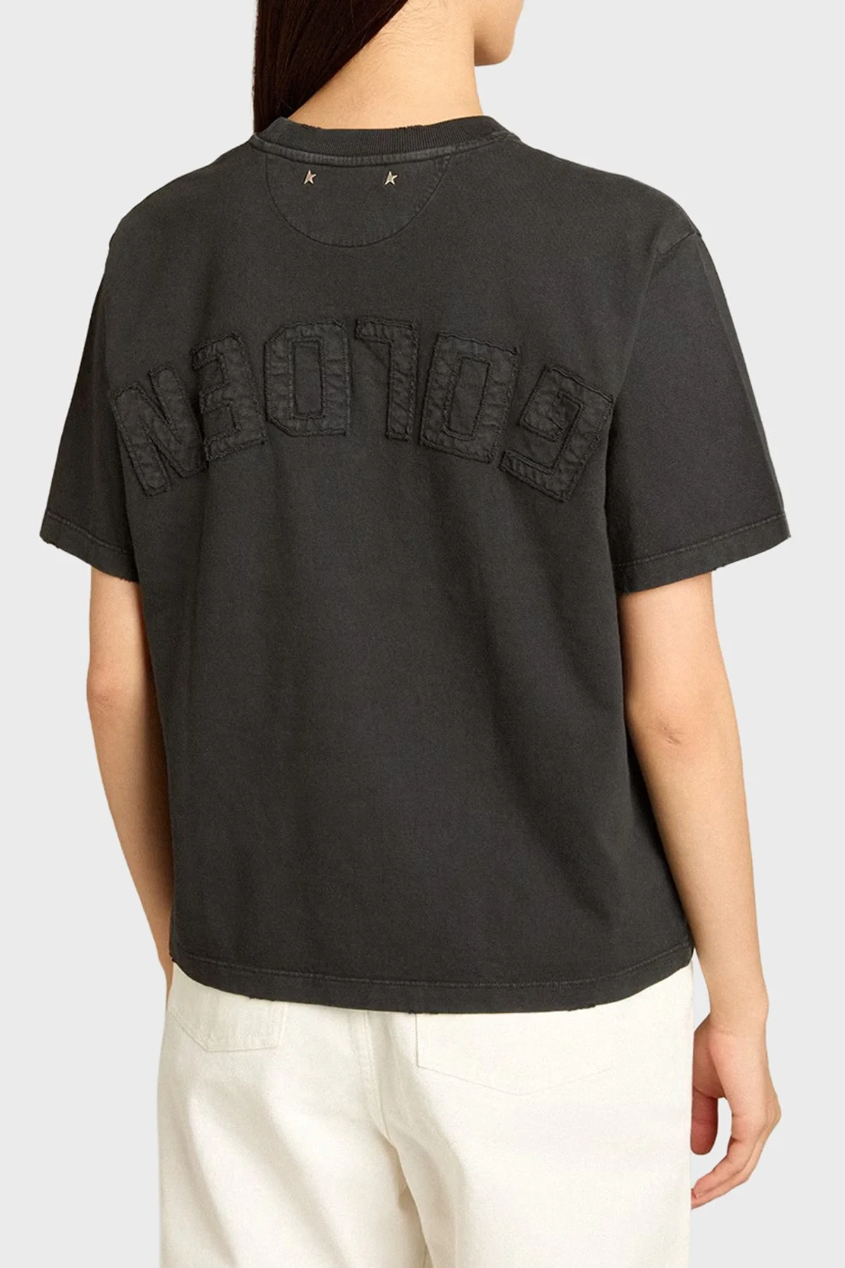 Golden Goose % 100 Pamuk Boxy Fit Bisiklet Yaka Kadın T Shirt GWP01874.P001576.90456 Siyah - 3