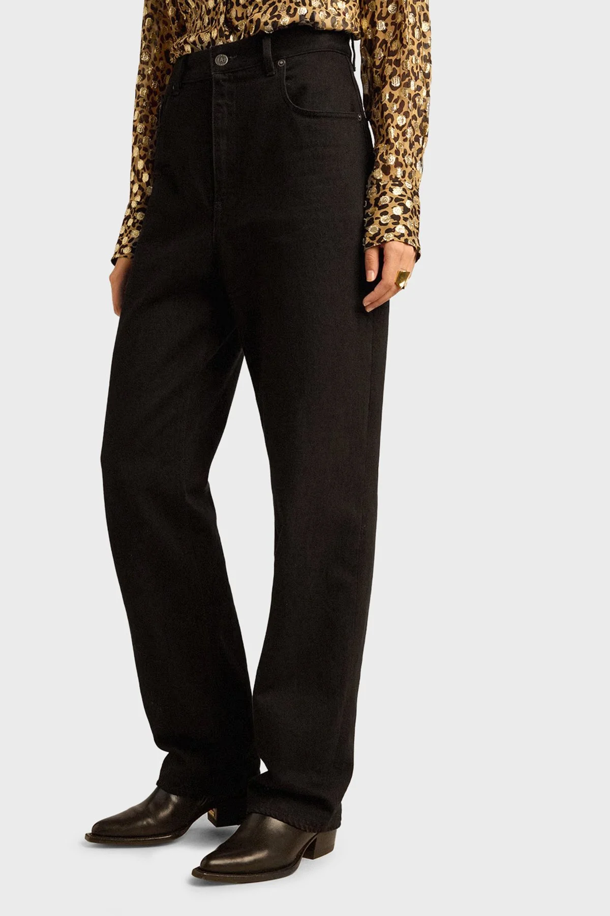Golden Goose % 100 Pamuk Relaxed Fit Yüksek Bel Jeans Kadın Kot Pantolon GWP00844.P000625.90100 Siyah - 1