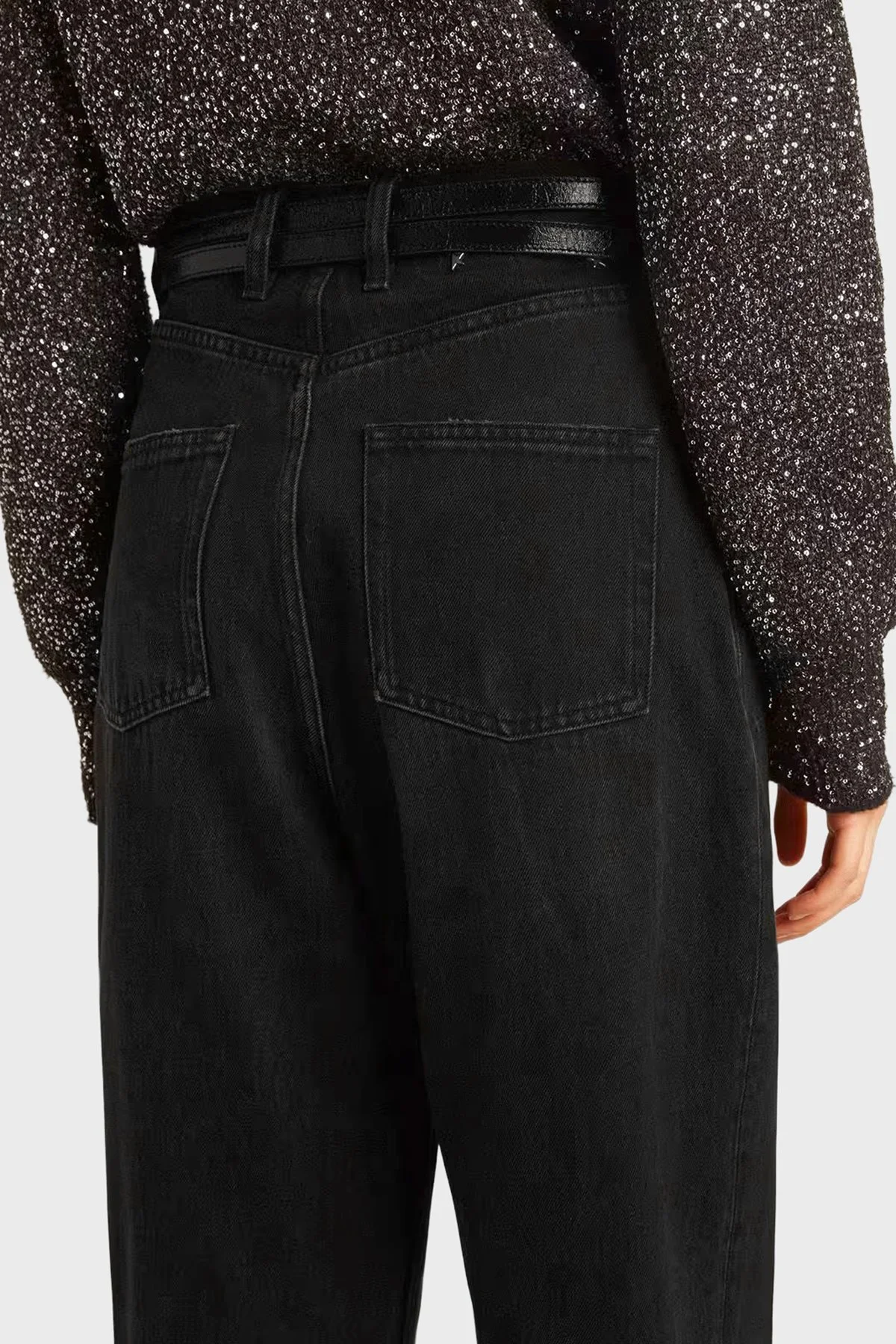 Golden Goose % 100 Pamuk Relaxed Fit Yüksek Bel Jeans Kadın Kot Pantolon GWP00844.P000625.90100 Siyah - 4