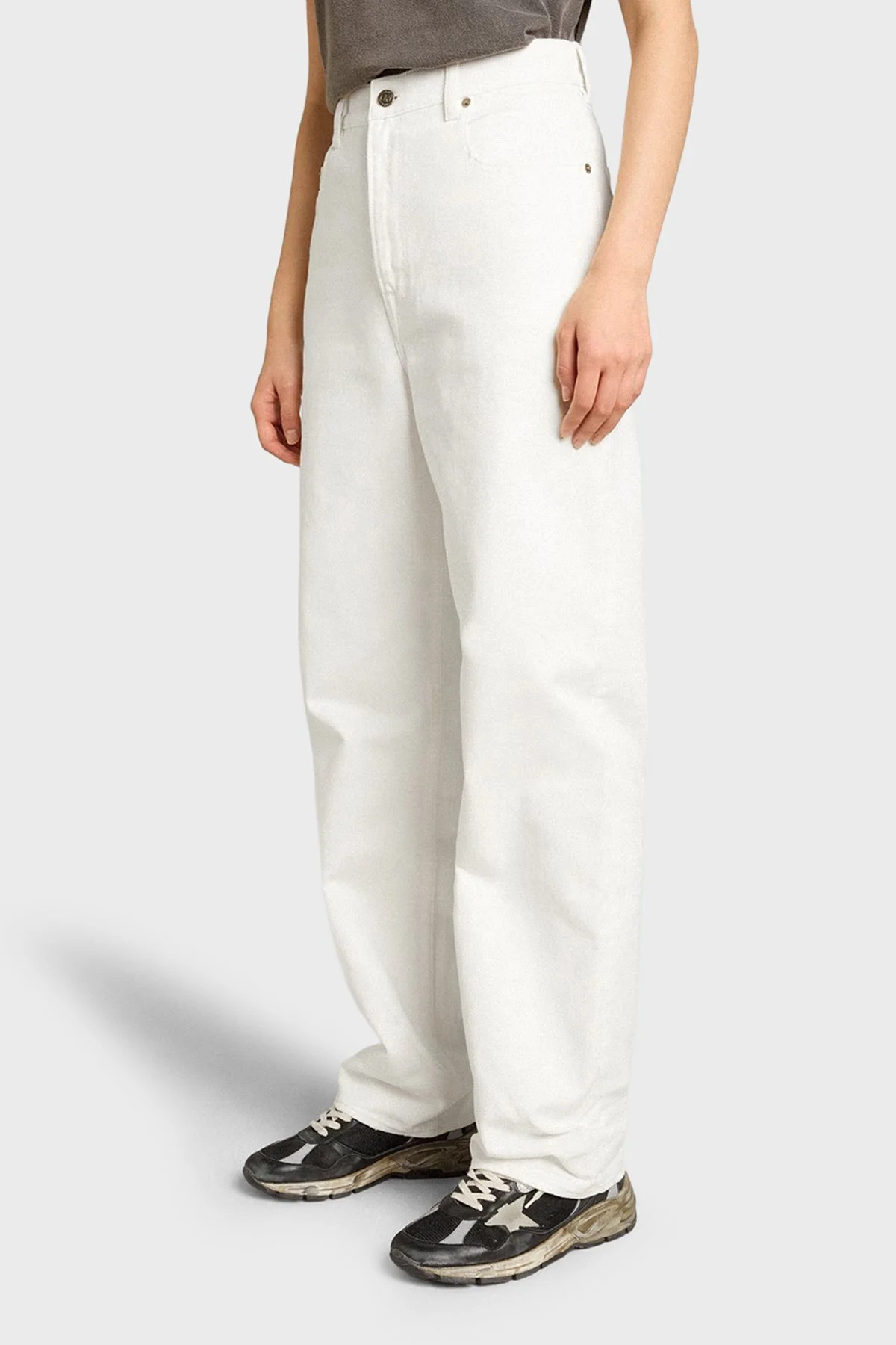 Golden Goose % 100 Pamuk Relaxed Yüksek Bel Jeans Kadın Kot Pantolon GWP00844.P000980.10190 Beyaz - 1