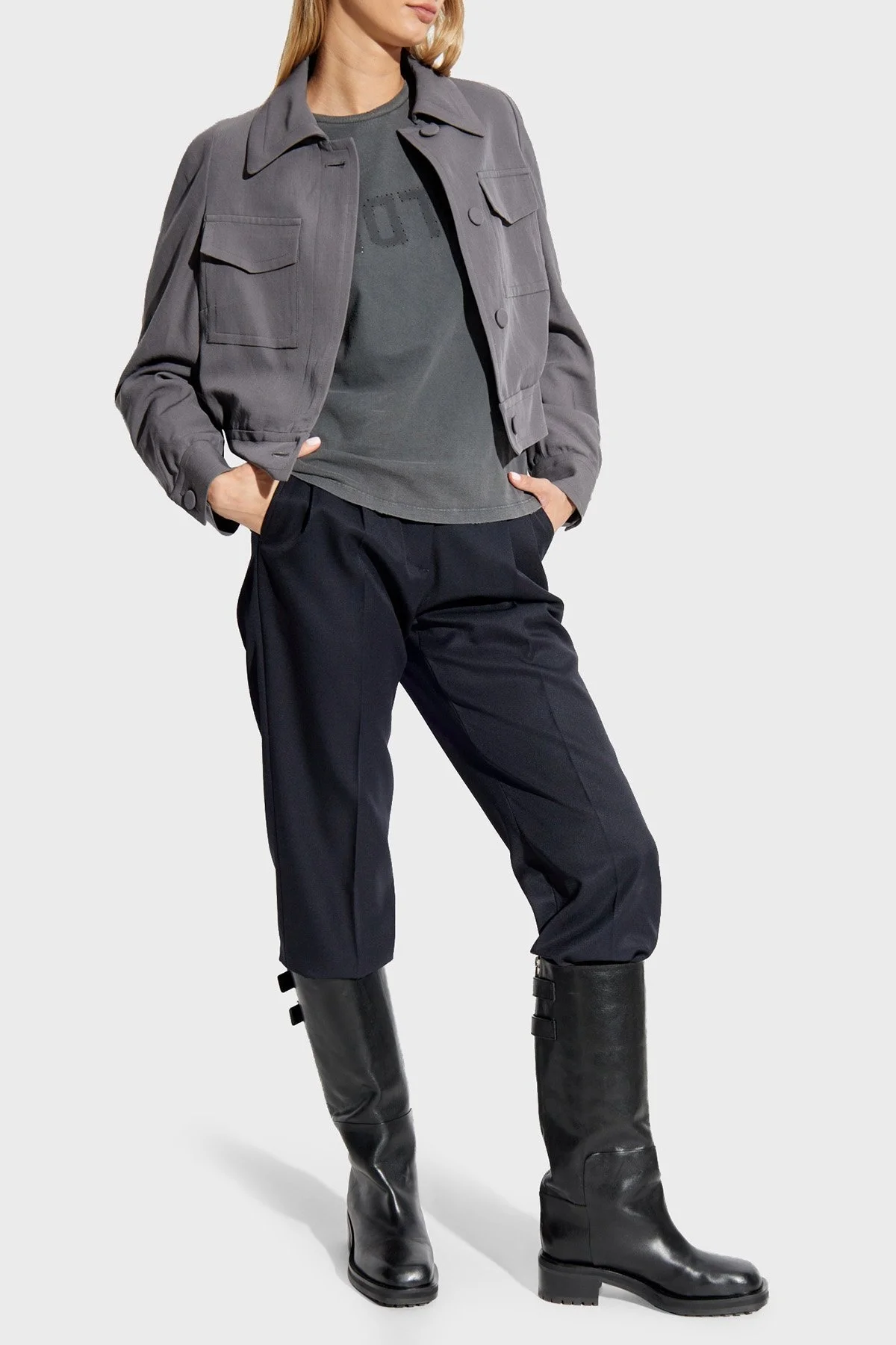 Golden Goose % 100 Pamuk Slim Fit Bisiklet Yaka Bayan T Shirt GWP01221.P000671.60318 ANTRASİT - 2