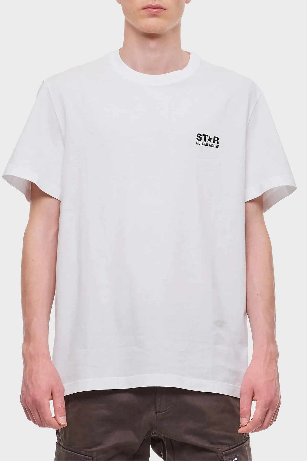 Golden Goose % 100 Pamuklu Bisiklet Yaka Regular Fit Erkek T Shirt GMP01220.P000881.10364 BEYAZ - 1