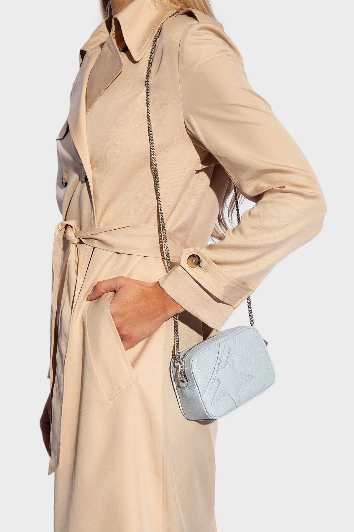 Golden Goose Çıkarılabilir Zincir Askılı Hakiki Deri Bayan Çanta GWA00228.A000591.50661 GRİ - 2