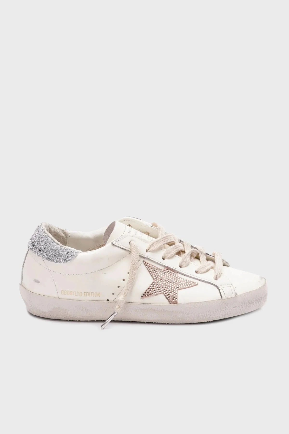 Golden Goose Hakiki Deri Logolu Sim ve Taş Detaylı Sneaker Bayan Ayakkabı GWF00101.F006884.12172 BEYAZ-GÜMÜŞ - 1