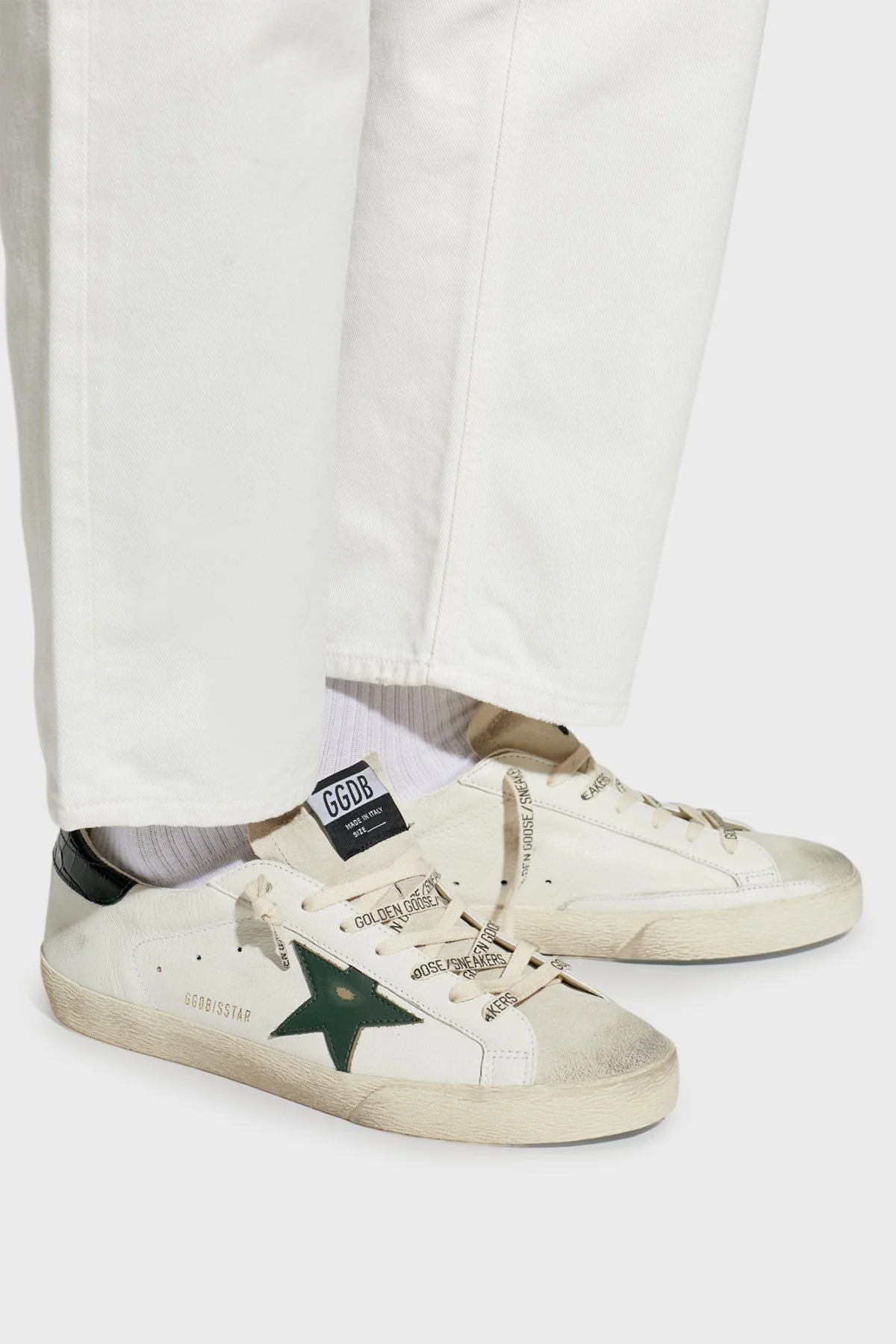 Golden Goose Hakiki Deri Logolu Sneaker Erkek Ayakkabı GMF00101.F008113.10502 BEYAZ-YEŞİL - 2