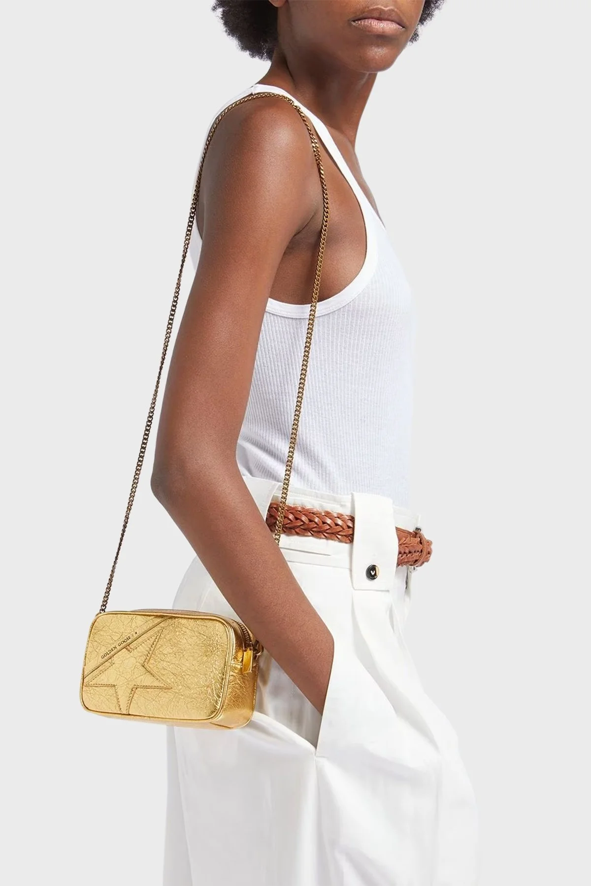 Golden Goose Logolu Çıkarılabilir Zincir Askılı Hakiki Deri Bayan Çanta GWA00228.A000494.65121 GOLD - 2