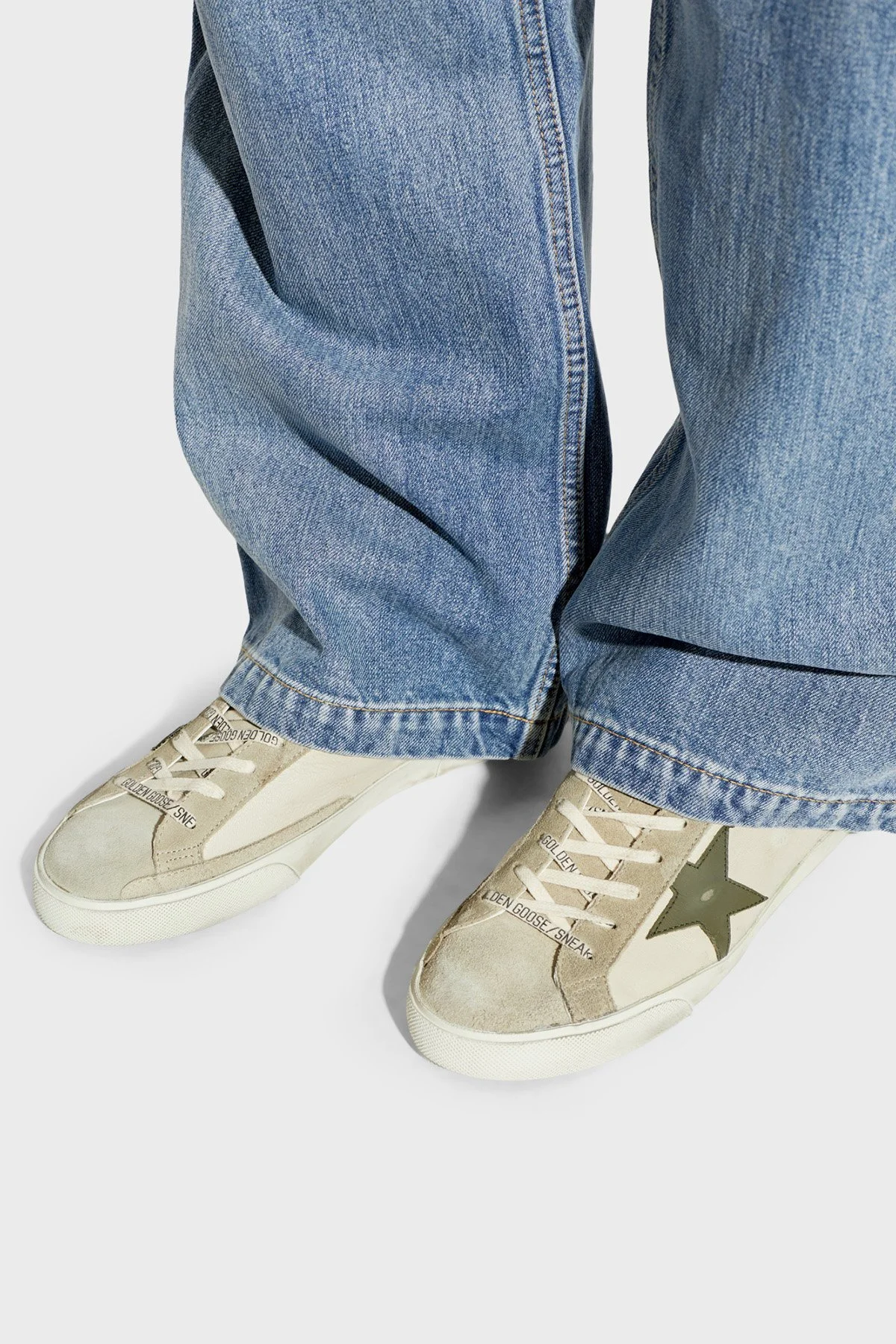 Golden Goose Logolu Deri Erkek Ayakkabı GMF00102.F008728.83408 Krem-olive - 2