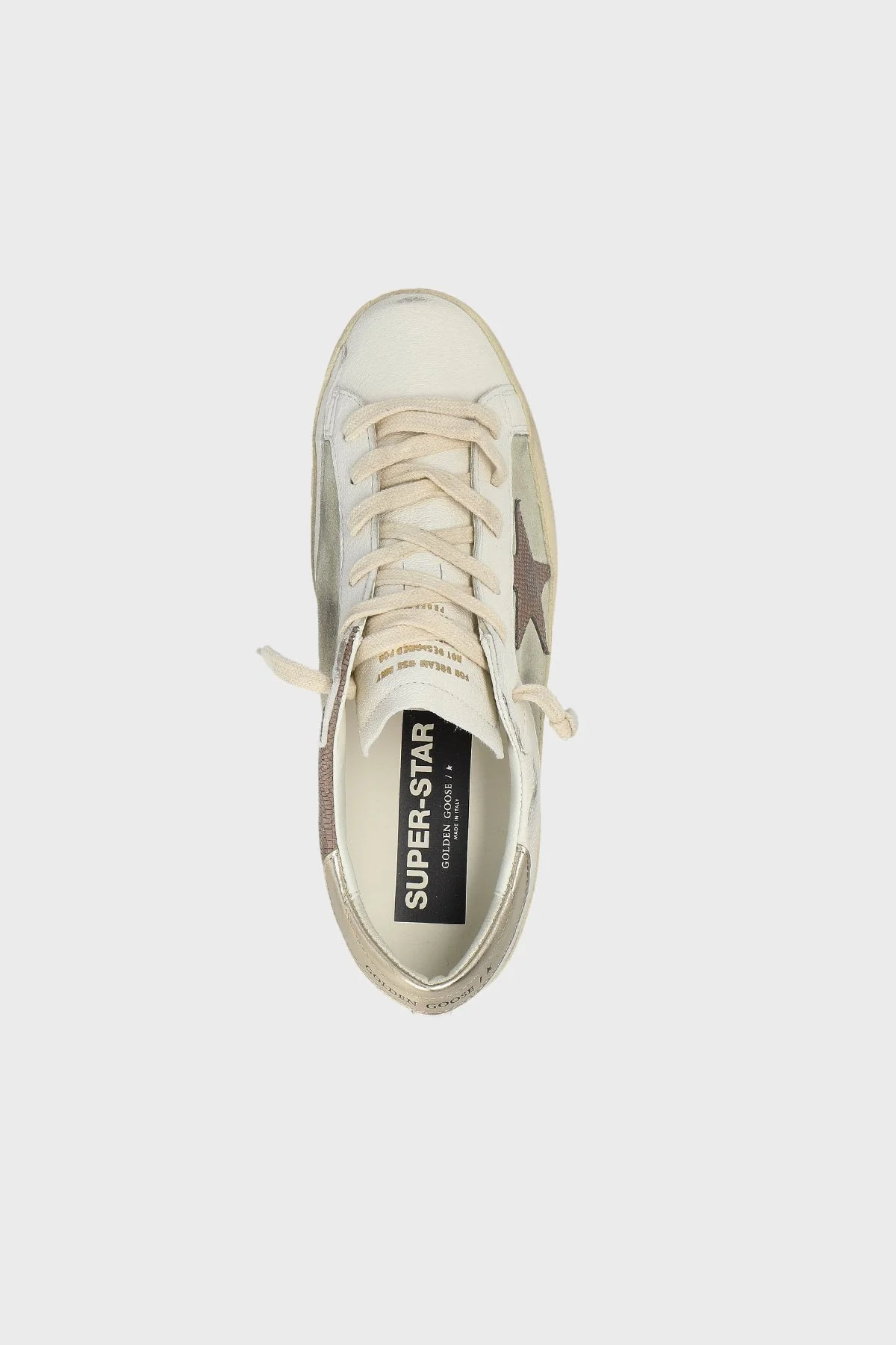 Golden Goose Logolu Hakiki Deri Sneaker Bayan Ayakkabı GWF00103.F006828.12174 BEYAZ-HAKİ - 10