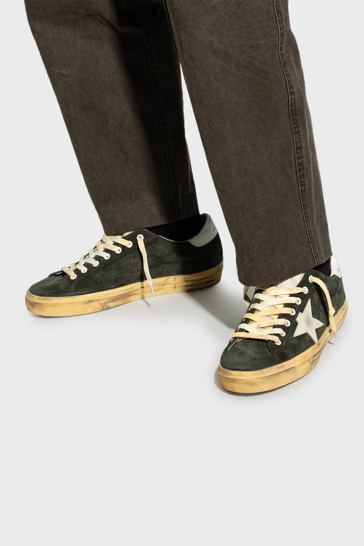 Golden Goose Logolu Hakiki Deri Sneaker Erkek Ayakkabı GMF00672.F006144.35894 HAKİ - 2