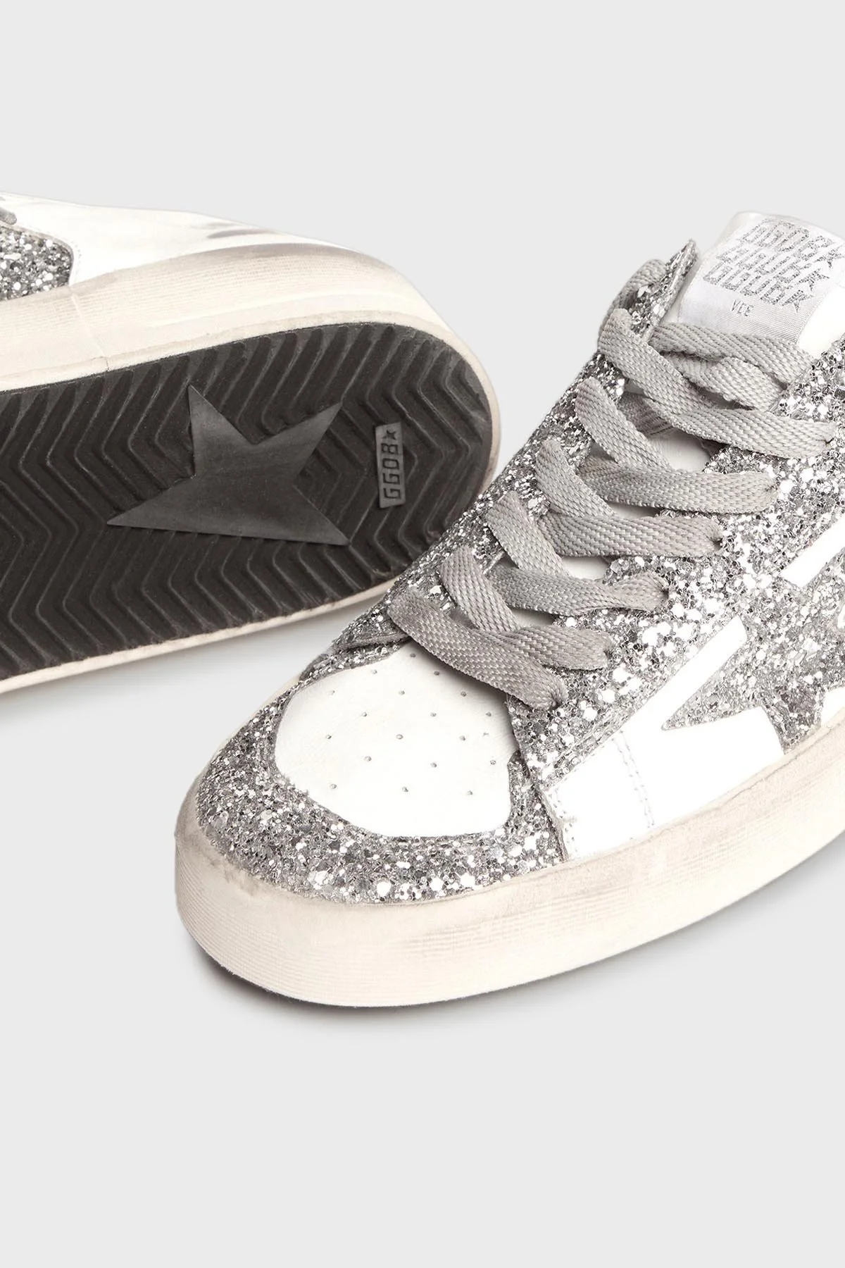 Golden Goose Logolu Simli Deri Sneaker Bayan Ayakkabı GWF00128.F002185.80185 GÜMÜŞ - 5