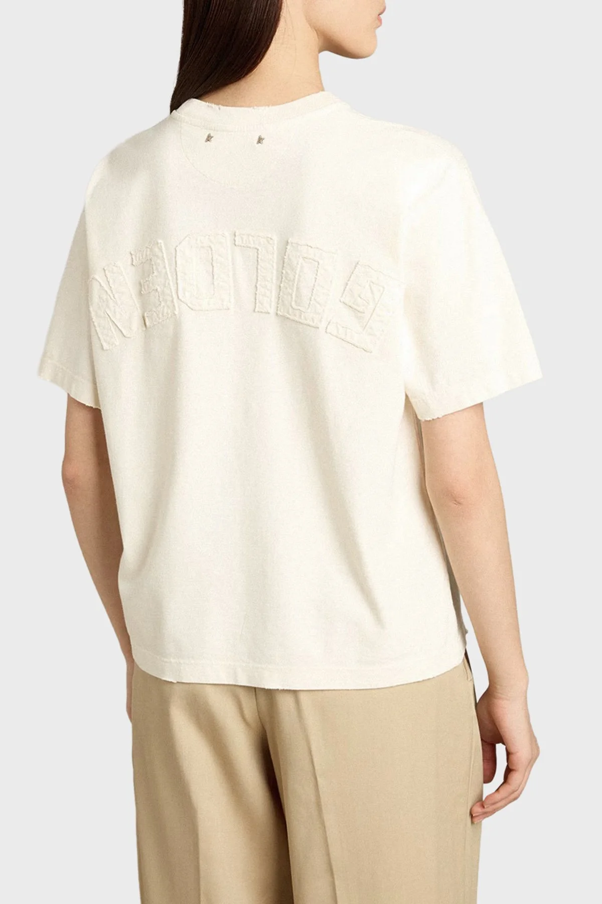 Golden Goose Pamuklu Loose Fit Logo Detaylı Kadın T Shirt GWP01874.P001576.11560 EKRU - 3