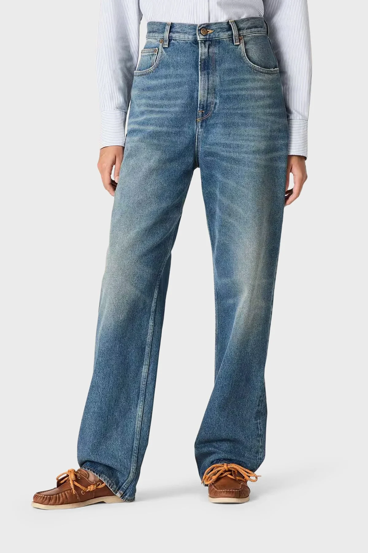 Golden Goose Pamuklu Loose Fit Yüksek Bel Jeans Kadın Kot Pantolon GWP02079.P000621.50100 Lacivert - 1